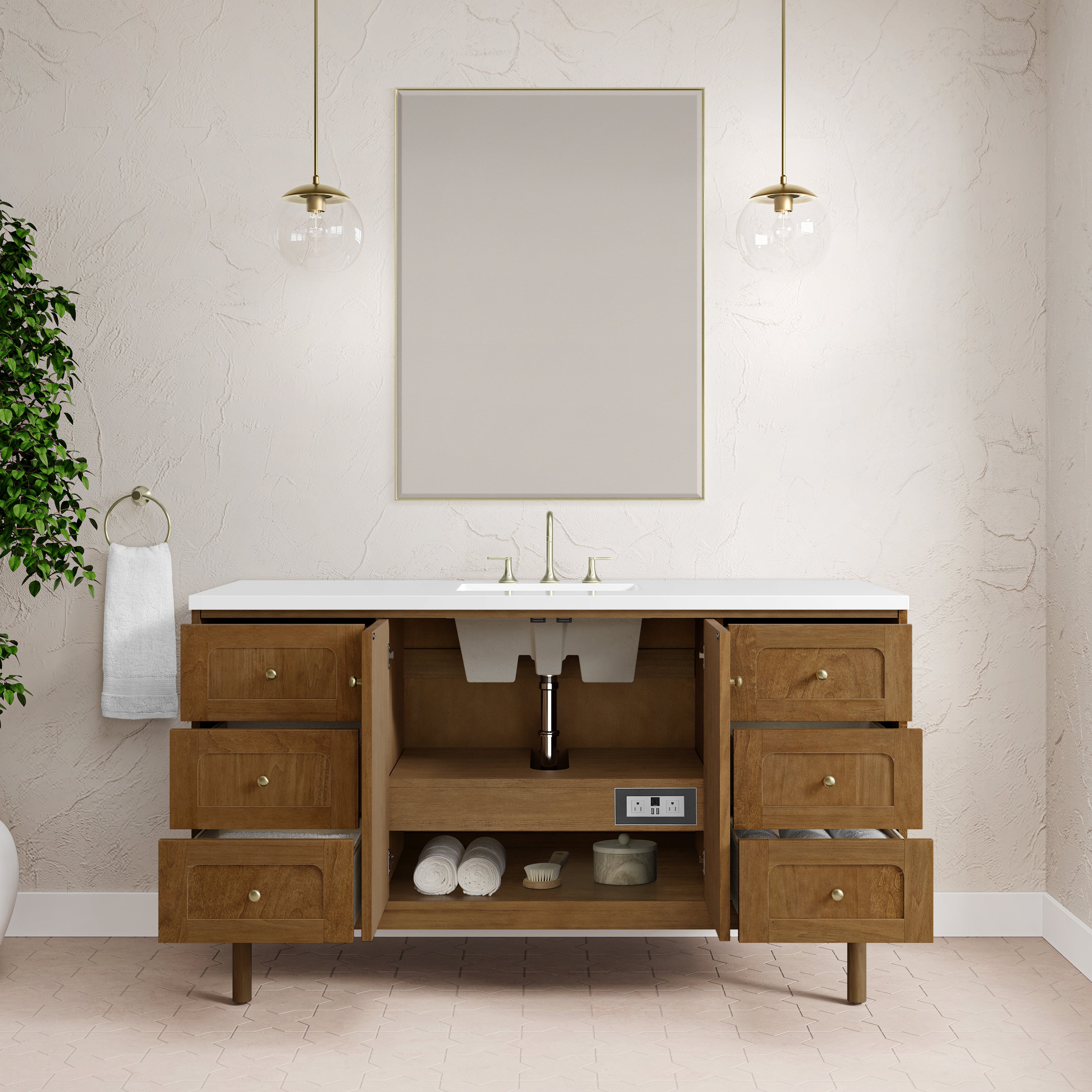 James Martin Laurent 60" Single Vanity in Honey Oak with 3cm Countertop
