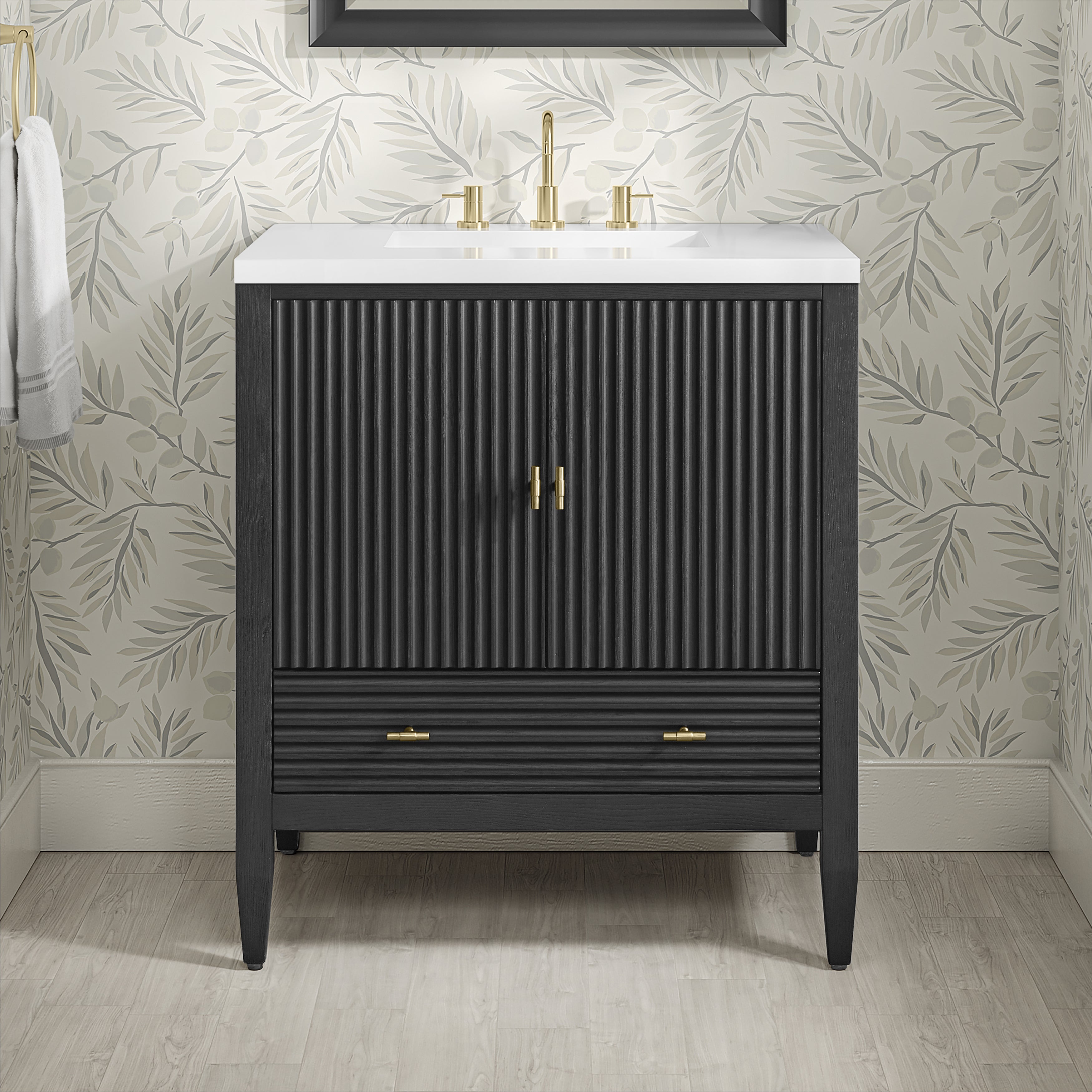 James Martin Myrrin 30" Single Vanity in Carbon Oak with 3cm Countertop