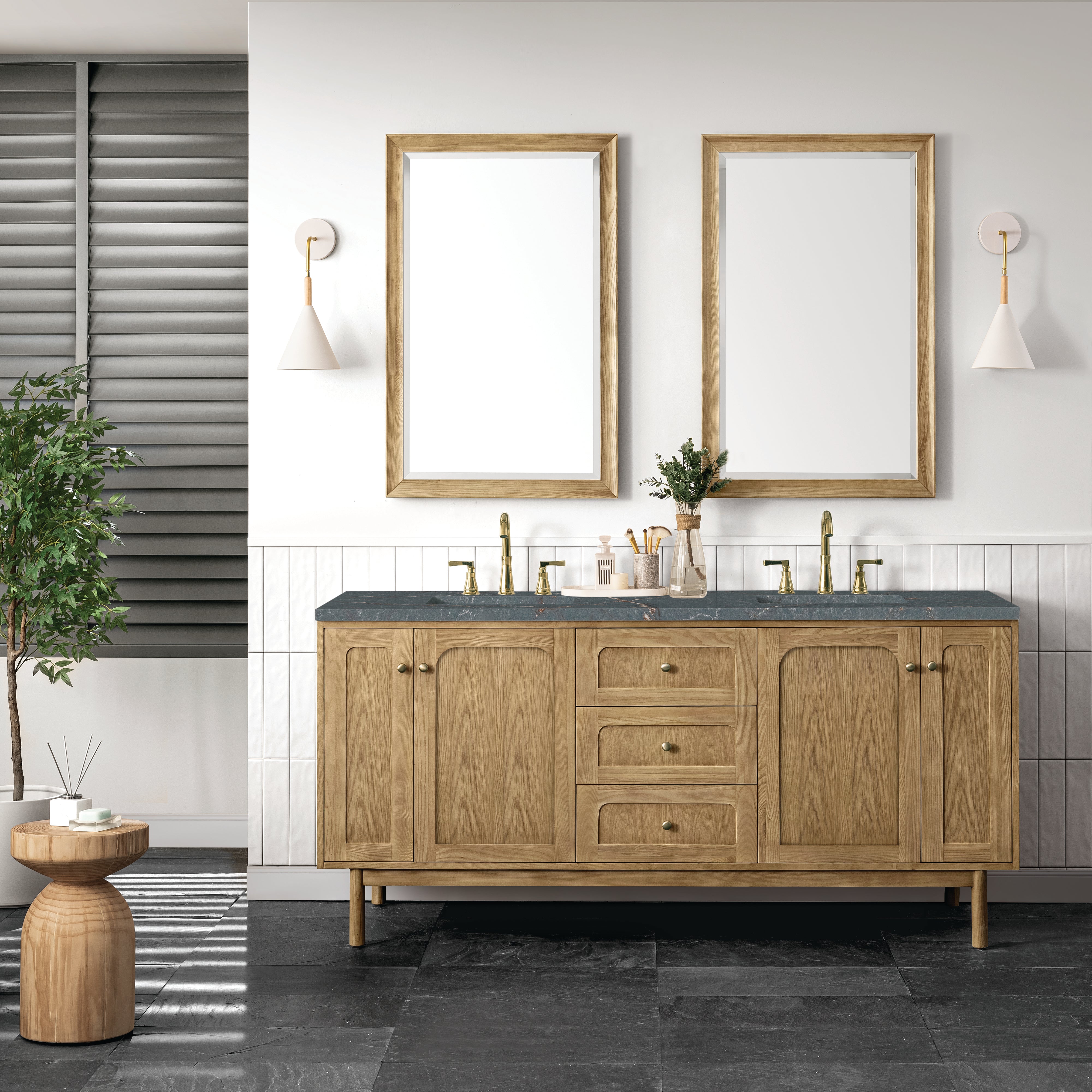 James Martin Laurent 72" Double Vanity in Light Natural Oak with 3cm Countertop and FreePower Wireless Charger