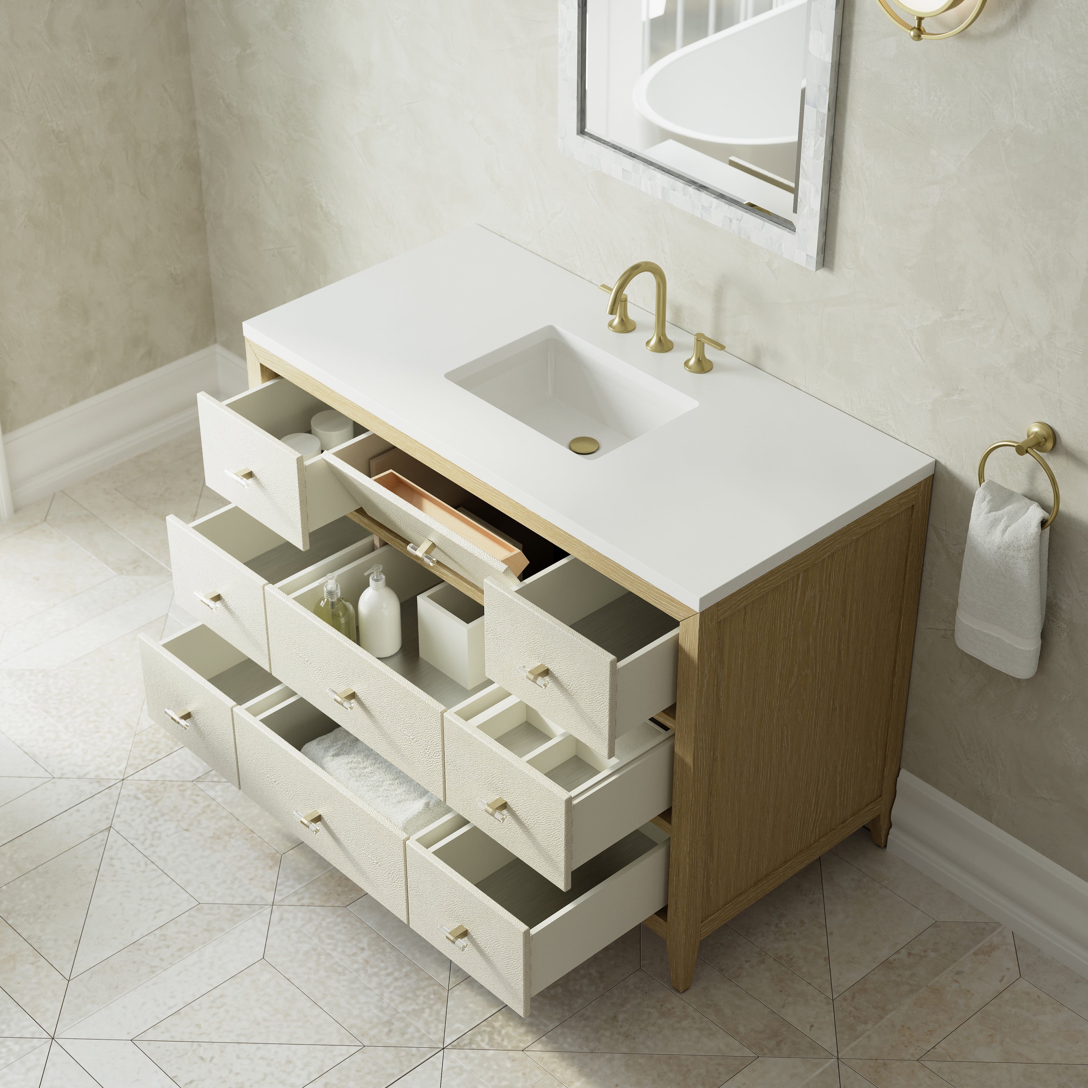 James Martin Celeste 48" Single Vanity in Sunwashed Oak with 3cm Countertop