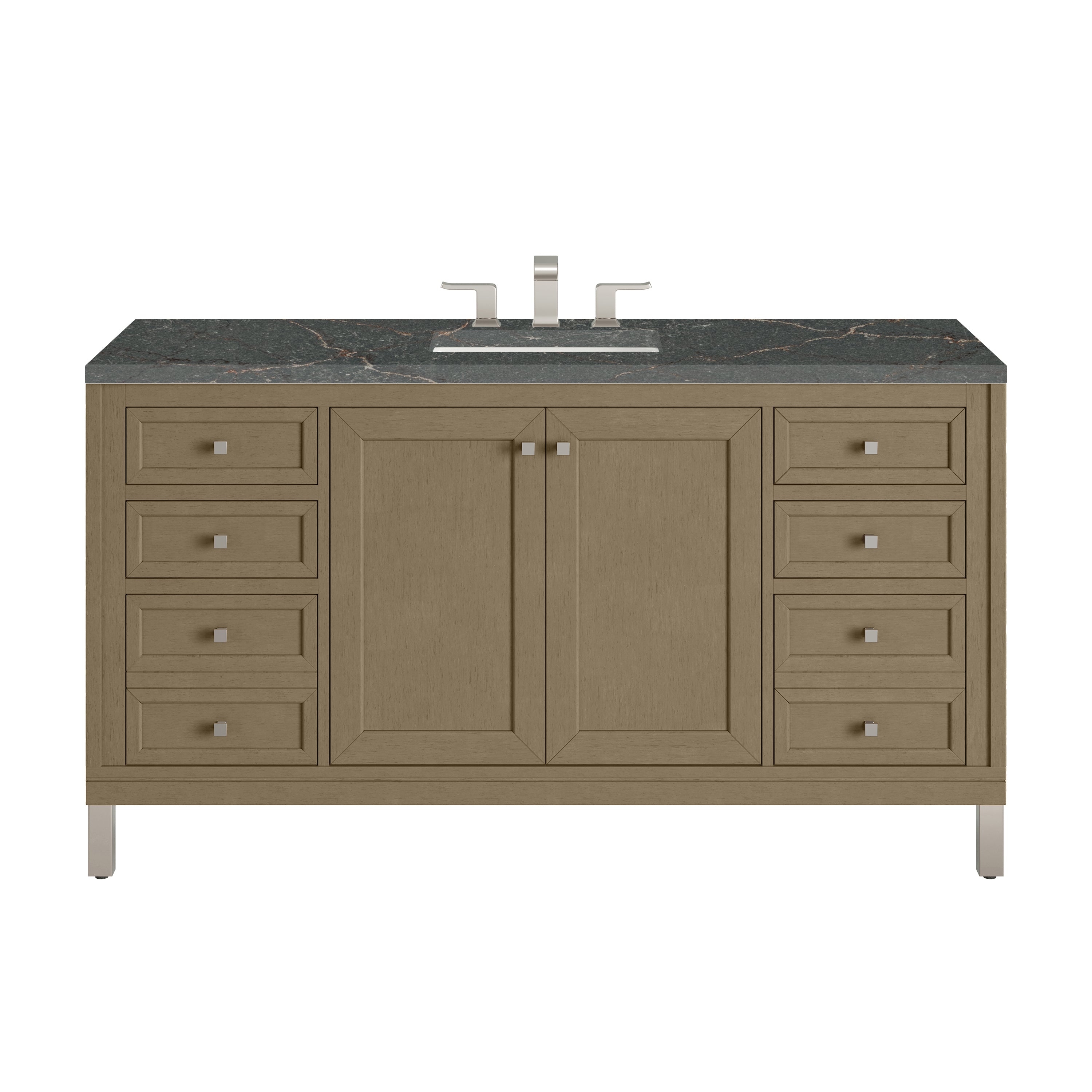 James Martin Chicago 60" Single Vanity in Walnut Whisper with 3cm Countertop and FreePower Wireless Charger