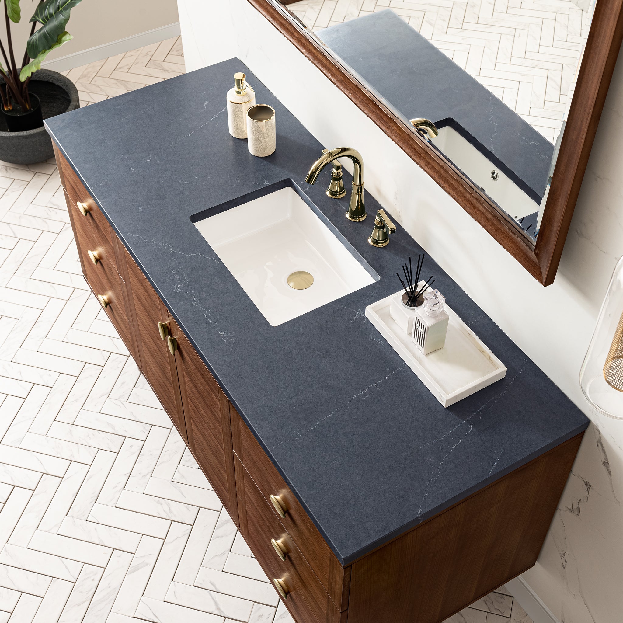 James Martin Amberly 60" Single Vanity in Mid-Century Walnut with 3cm Countertop