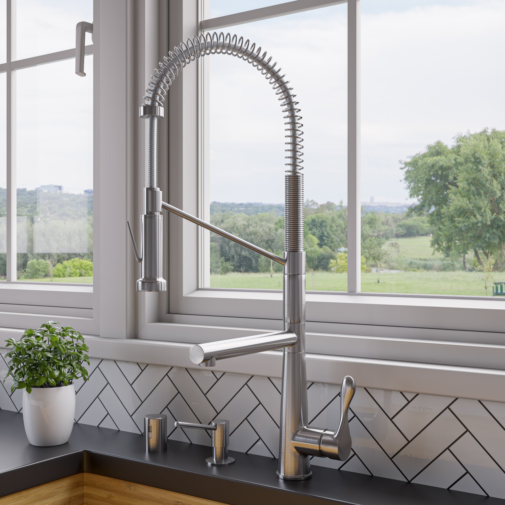 ALFI brand ABKF3787 Double Spout Commercial Spring Kitchen Faucet