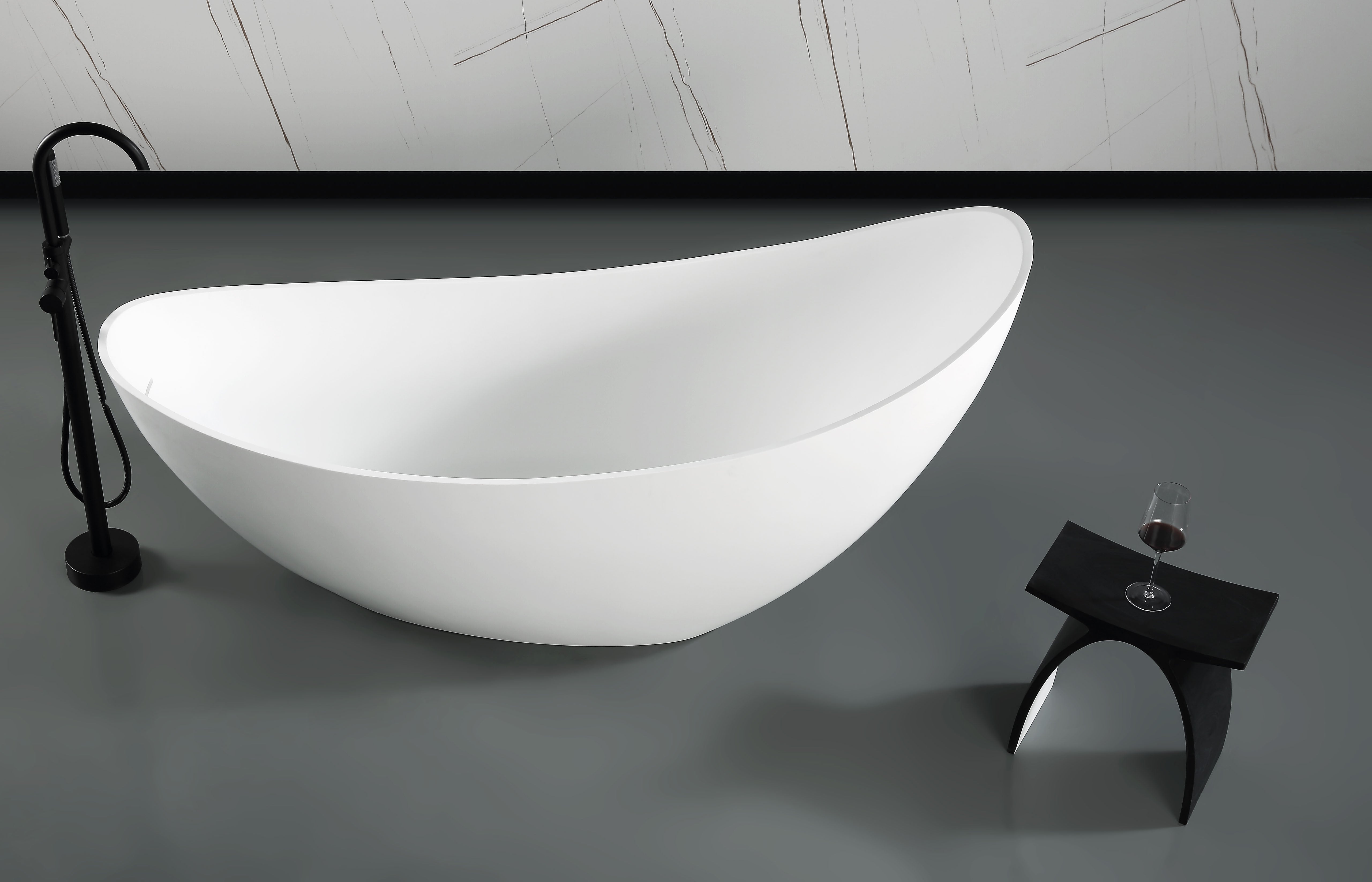 ALFI brand  ABST77BM Black Matte Arched Solid Surface Resin Bathroom / Shower Stool