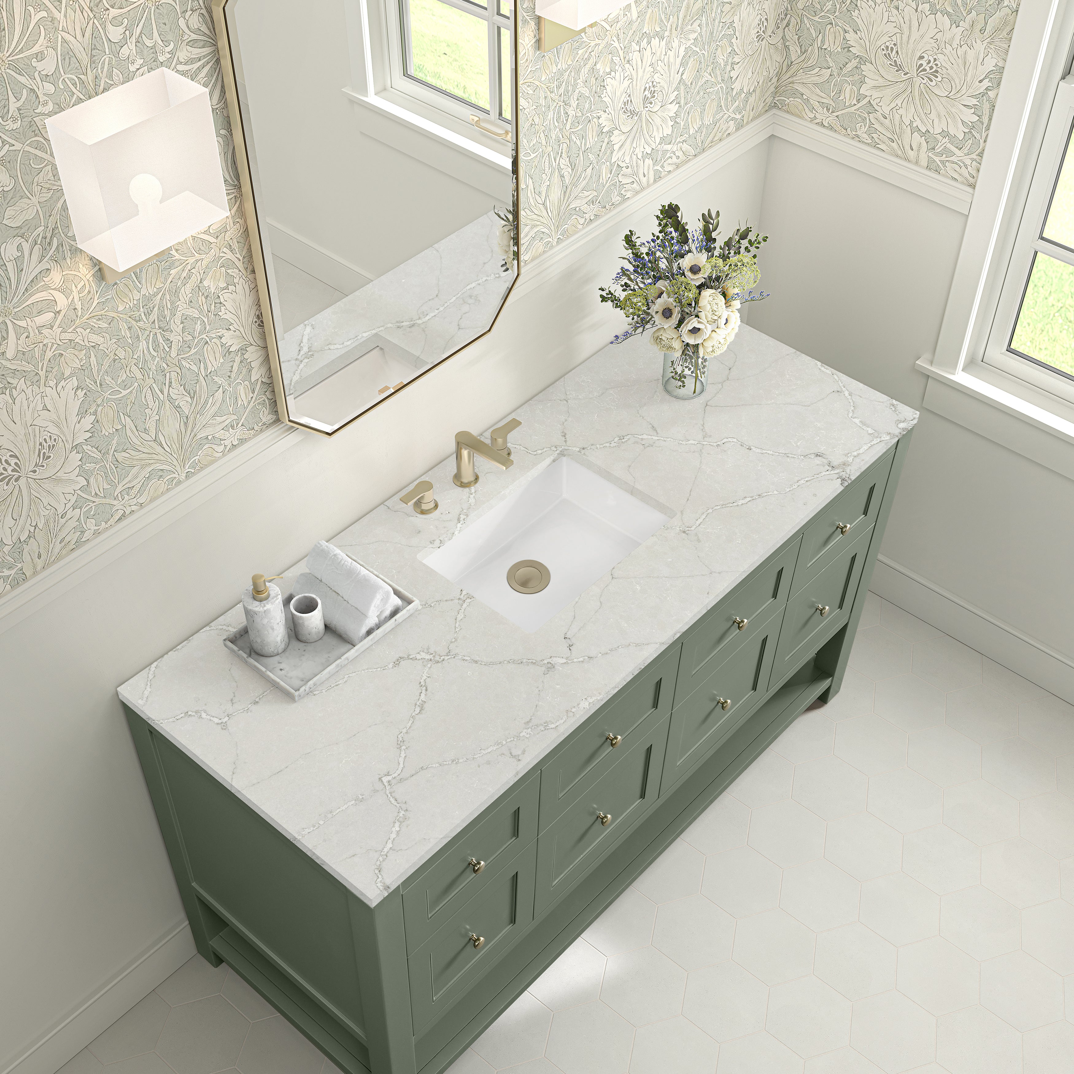 James Martin Breckenridge 60" Single Vanity in Smokey Celadon with 3cm Countertop
