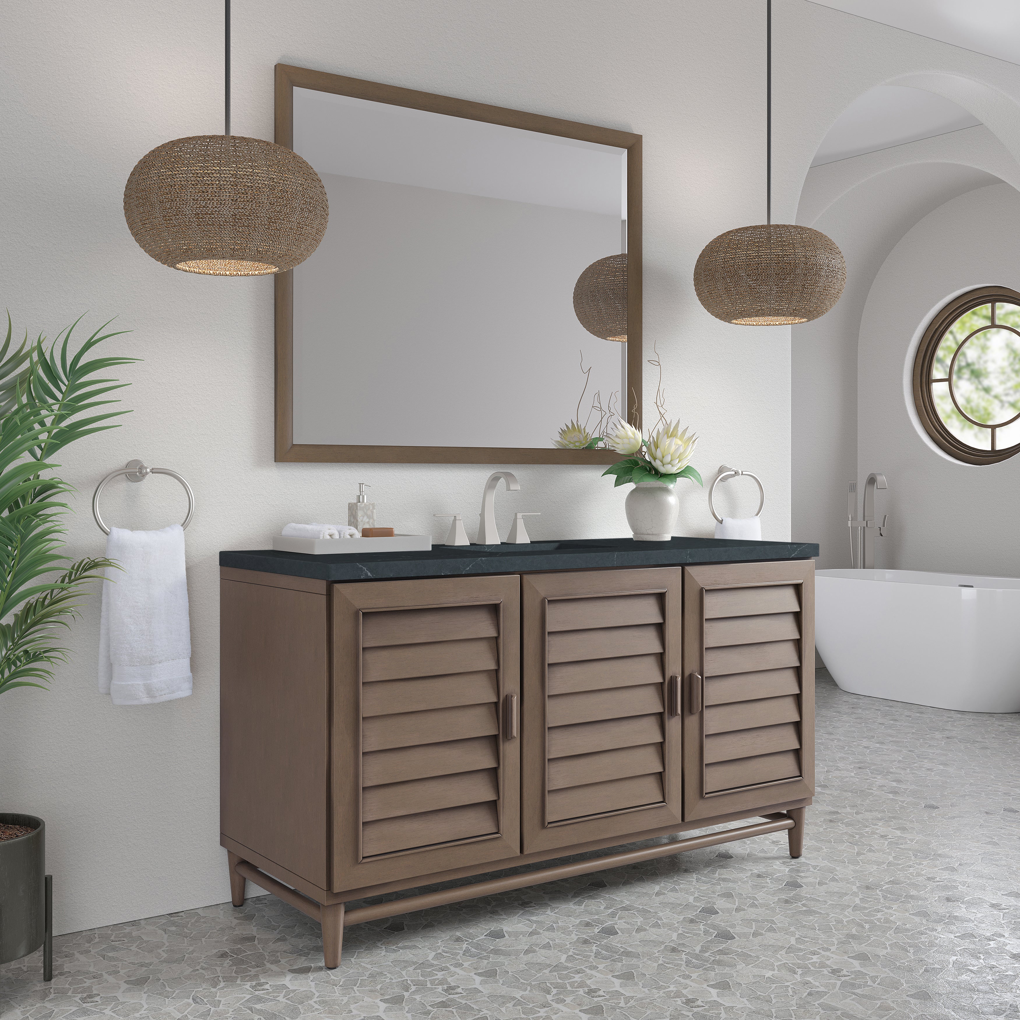 James Martin Portland 60" Single Vanity in Whitewashed Walnut with 3cm Countertop