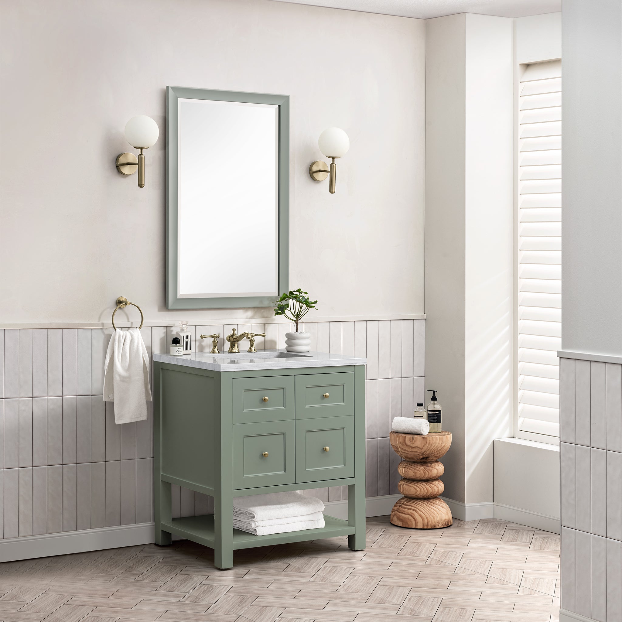 James Martin Breckenridge 30" Single Vanity in Smokey Celadon with 3cm Countertop