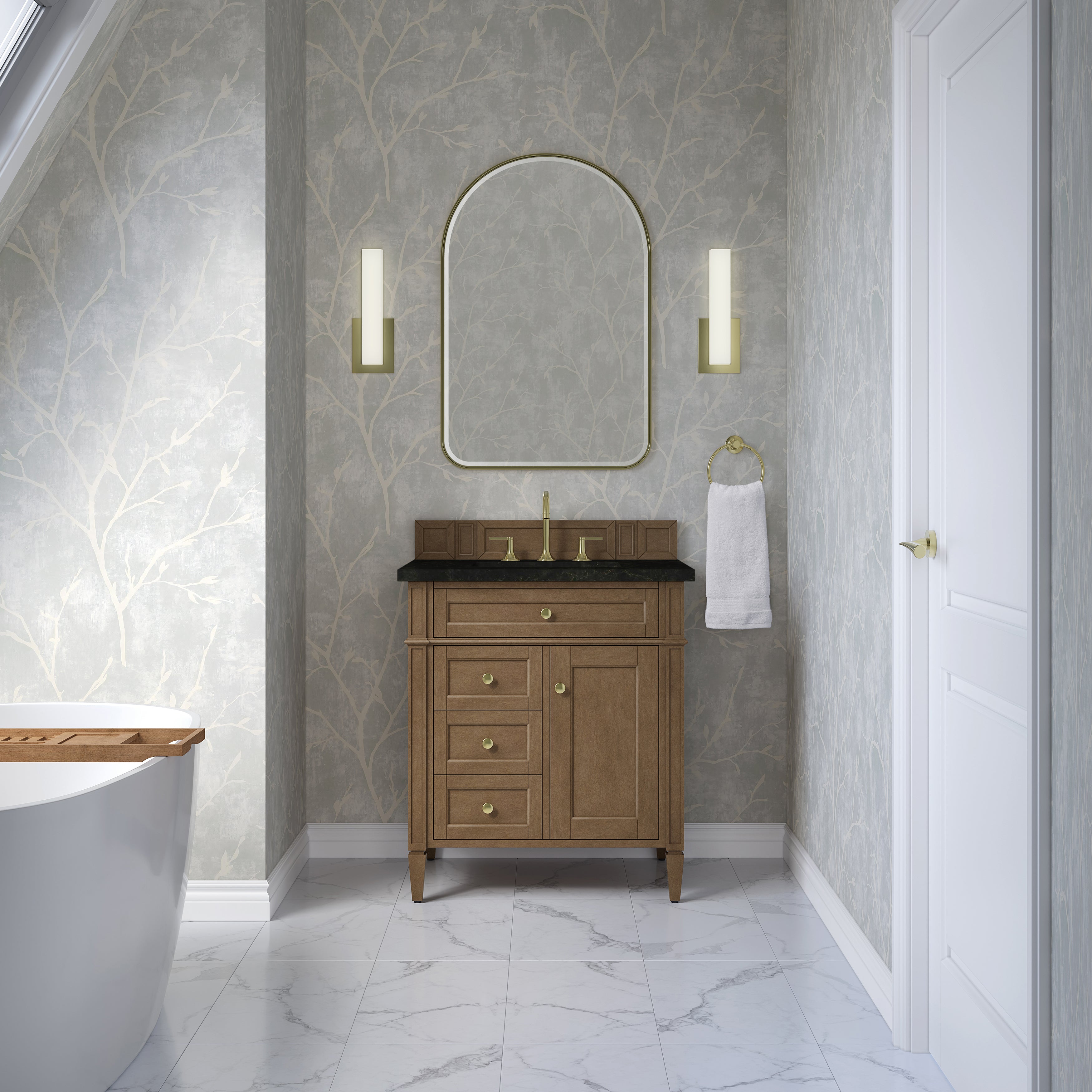 James Martin Brittany 30" Single Vanity in Pecan with 3cm Countertop