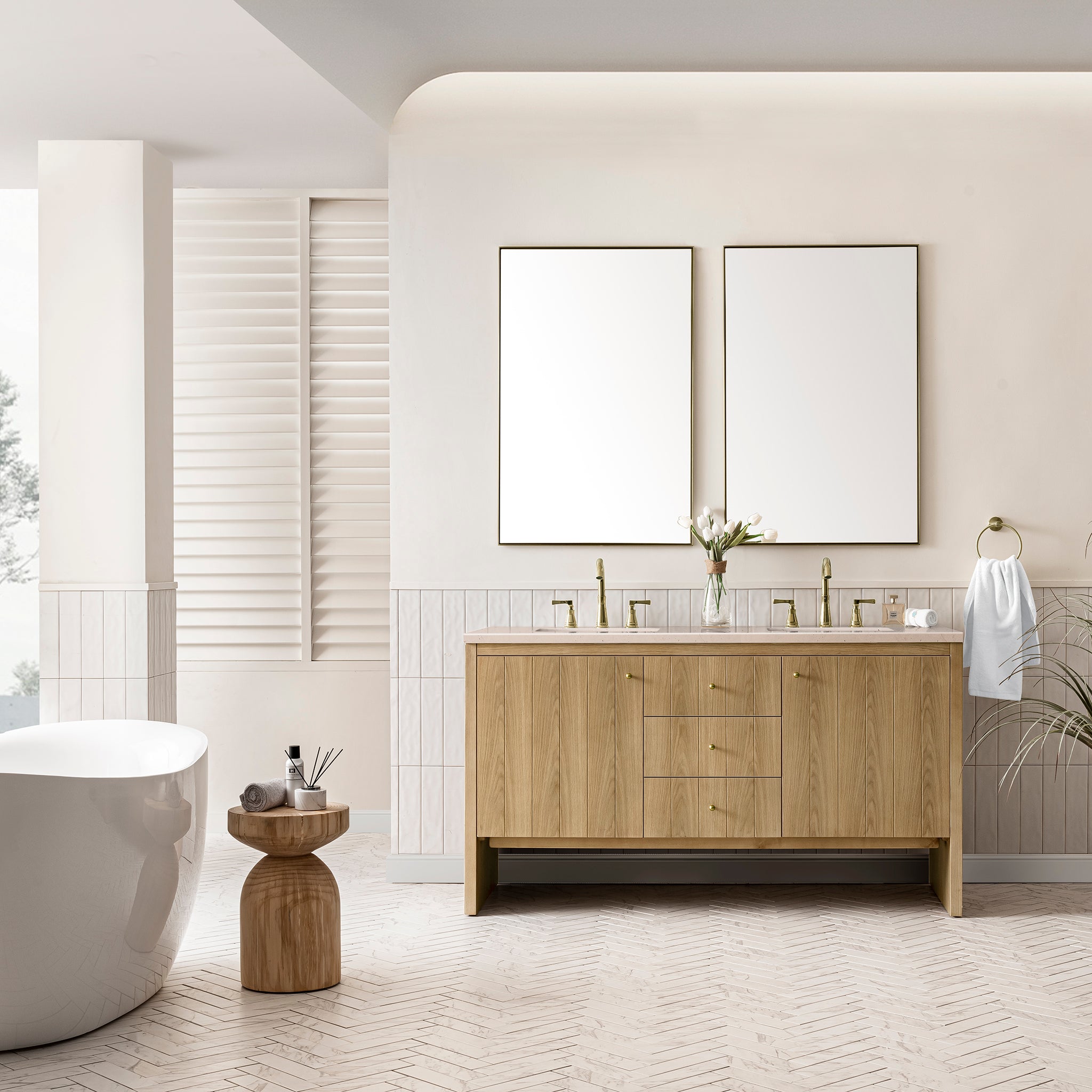 James Martin Hudson 60" Double Vanity in Light Natural Oak with 3cm Countertop