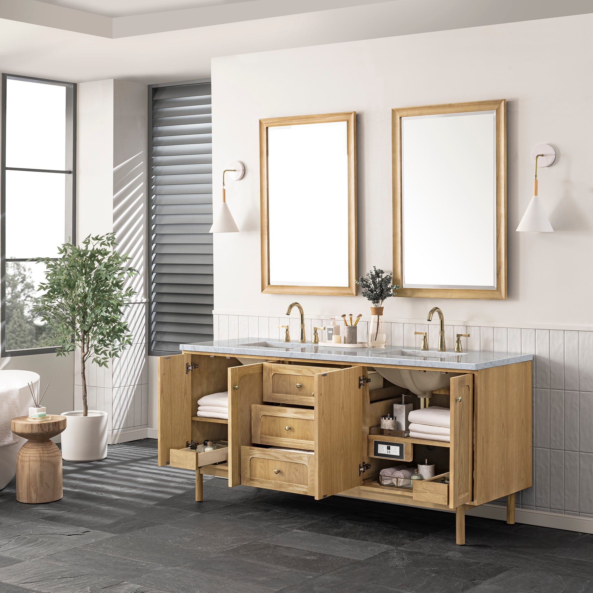 James Martin Laurent 72" Double Vanity in Light Natural Oak with 3cm Countertop