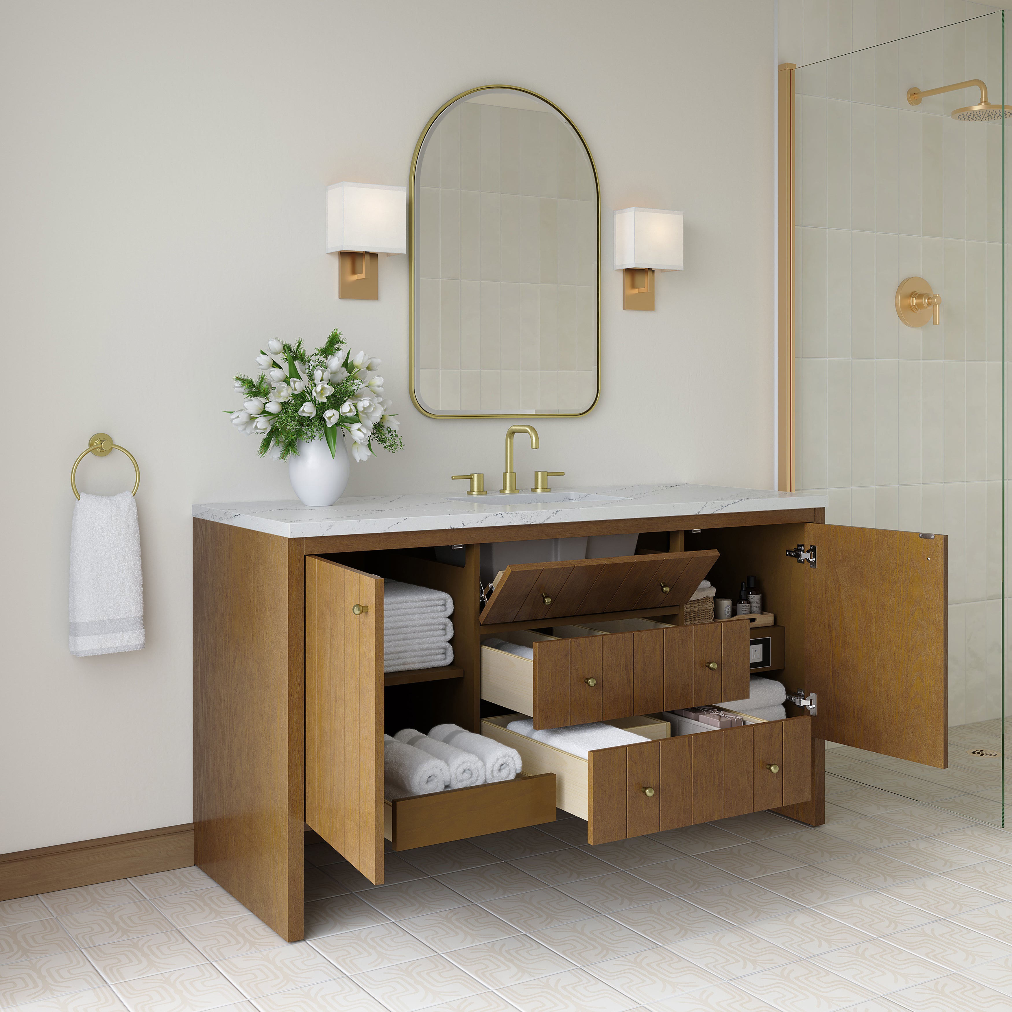 James Martin Hudson 60" Single Vanity in Honey Oak with 3cm Countertop and FreePower Wireless Charger