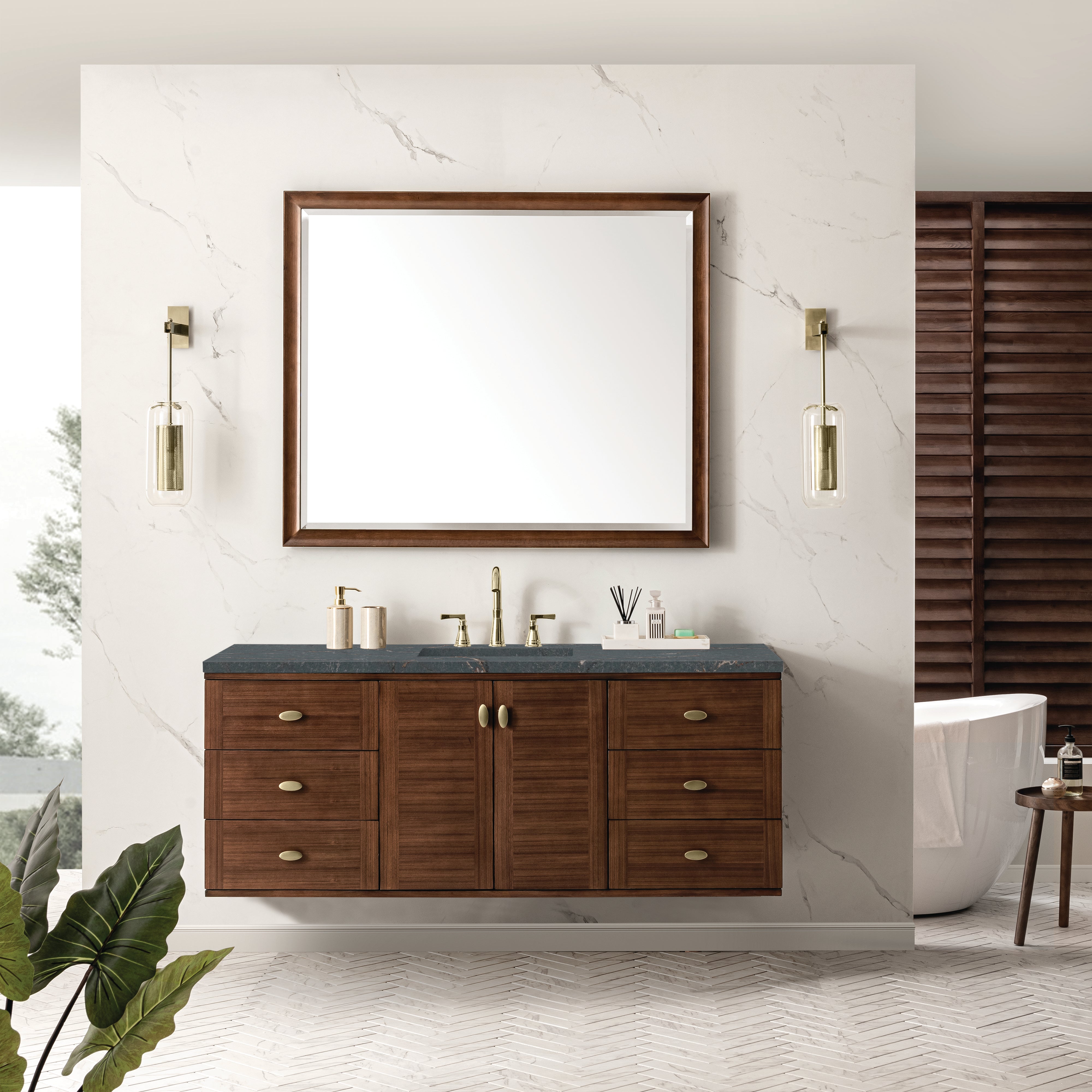 James Martin Amberly 60" Single Vanity in Mid-Century Walnut with 3cm Countertop