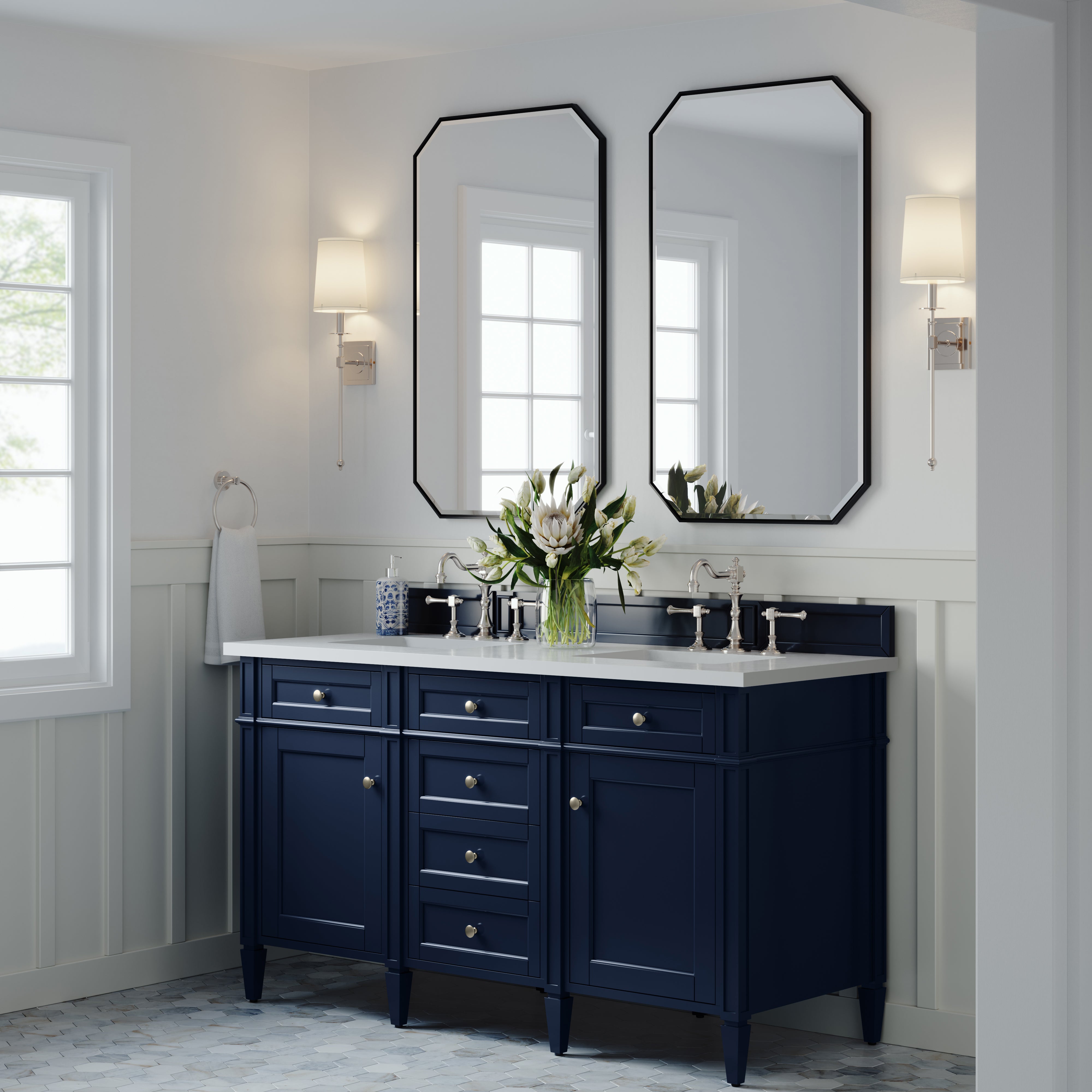 James Martin Brittany 60" Double Vanity in Victory Bleu with 3cm Countertop
