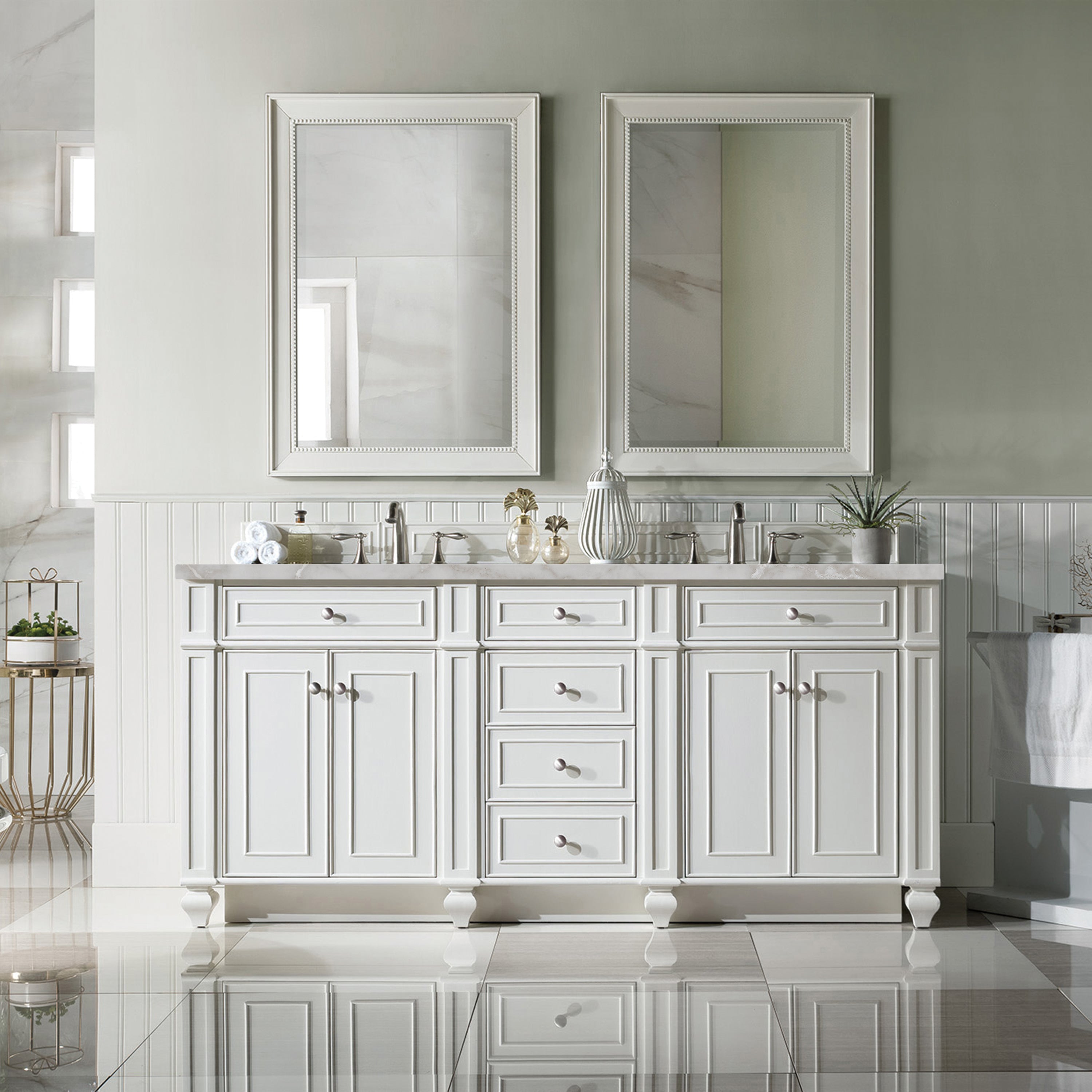 James Martin Bristol 72" Double Vanity in Bright White with 3cm Countertop and FreePower Wireless Charger