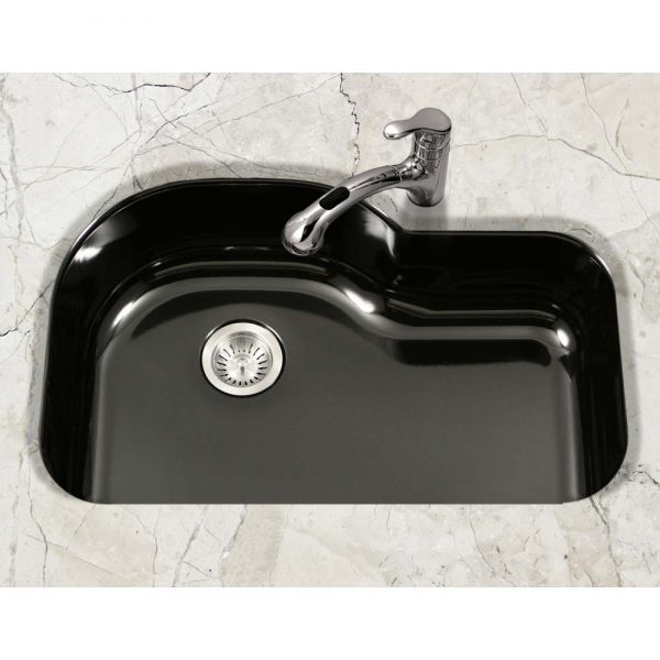 Houzer Porcela 31" Porcelain Enamel Steel Undermount Single Bowl Offset Kitchen Sink