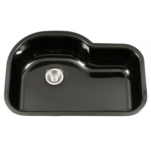 Houzer Porcela 31" Porcelain Enamel Steel Undermount Single Bowl Offset Kitchen Sink