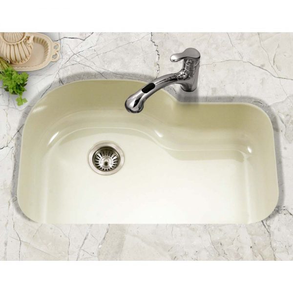 Houzer Porcela 31" Porcelain Enamel Steel Undermount Single Bowl Offset Kitchen Sink