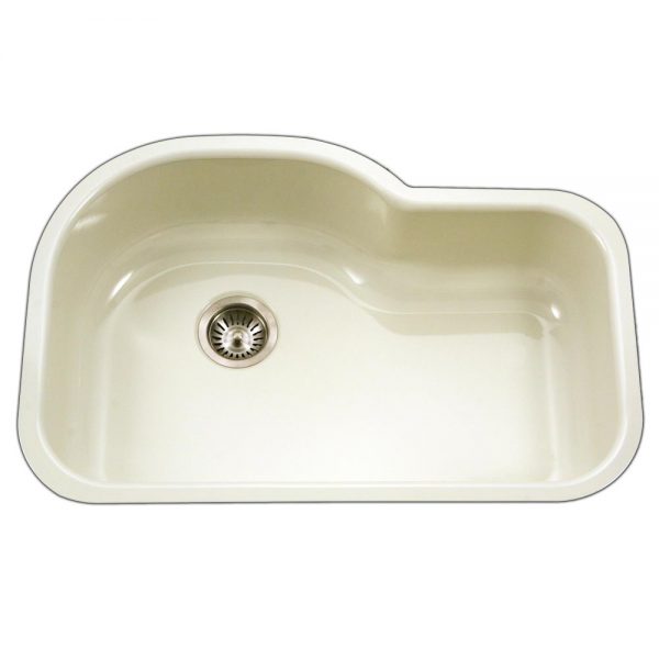 Houzer Porcela 31" Porcelain Enamel Steel Undermount Single Bowl Offset Kitchen Sink