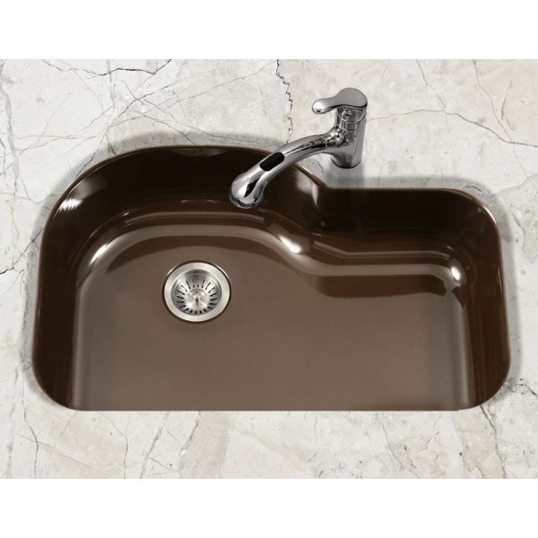 Houzer Porcela 31" Porcelain Enamel Steel Undermount Single Bowl Offset Kitchen Sink