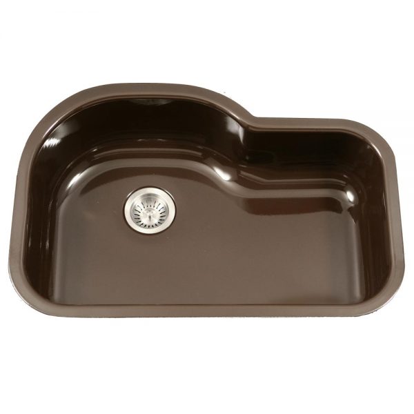 Houzer Porcela 31" Porcelain Enamel Steel Undermount Single Bowl Offset Kitchen Sink