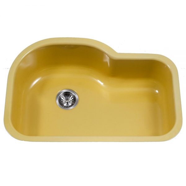 Houzer Porcela 31" Porcelain Enamel Steel Undermount Single Bowl Offset Kitchen Sink