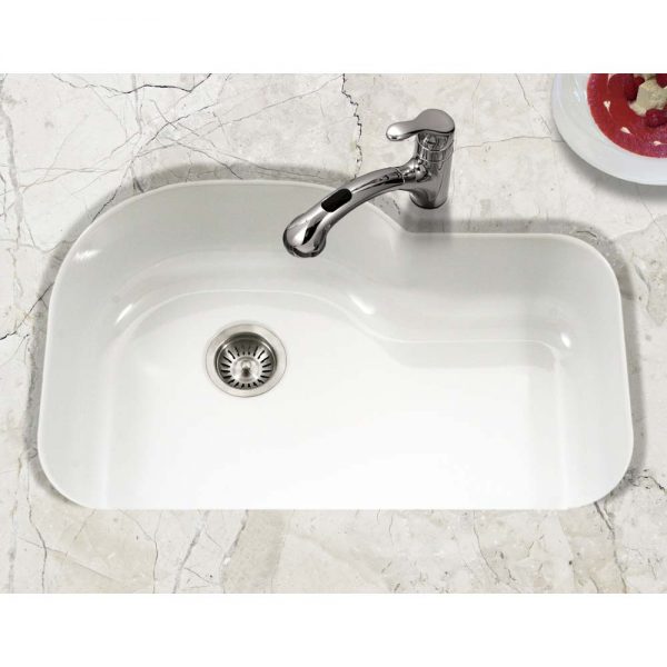 Houzer Porcela 31" Porcelain Enamel Steel Undermount Single Bowl Offset Kitchen Sink