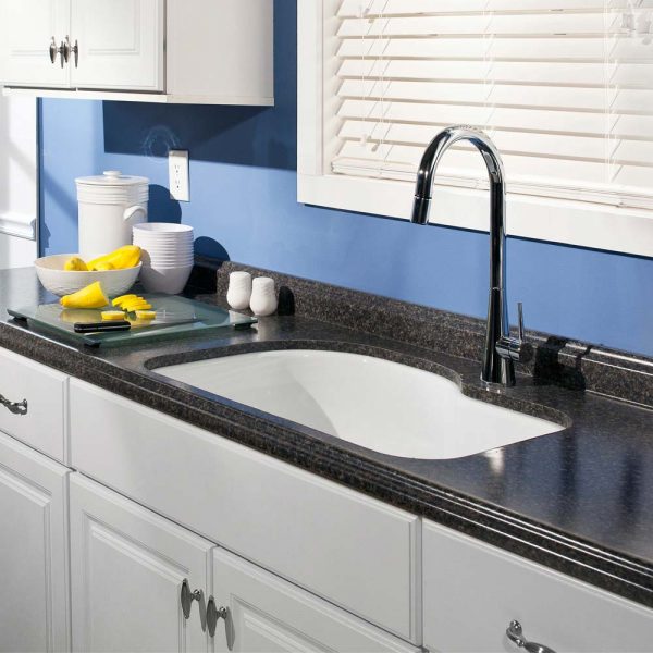 Houzer Porcela 31" Porcelain Enamel Steel Undermount Single Bowl Offset Kitchen Sink