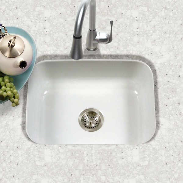 Houzer Porcela 23" Porcelain Enamel Steel Undermount Single Bowl Kitchen Sink