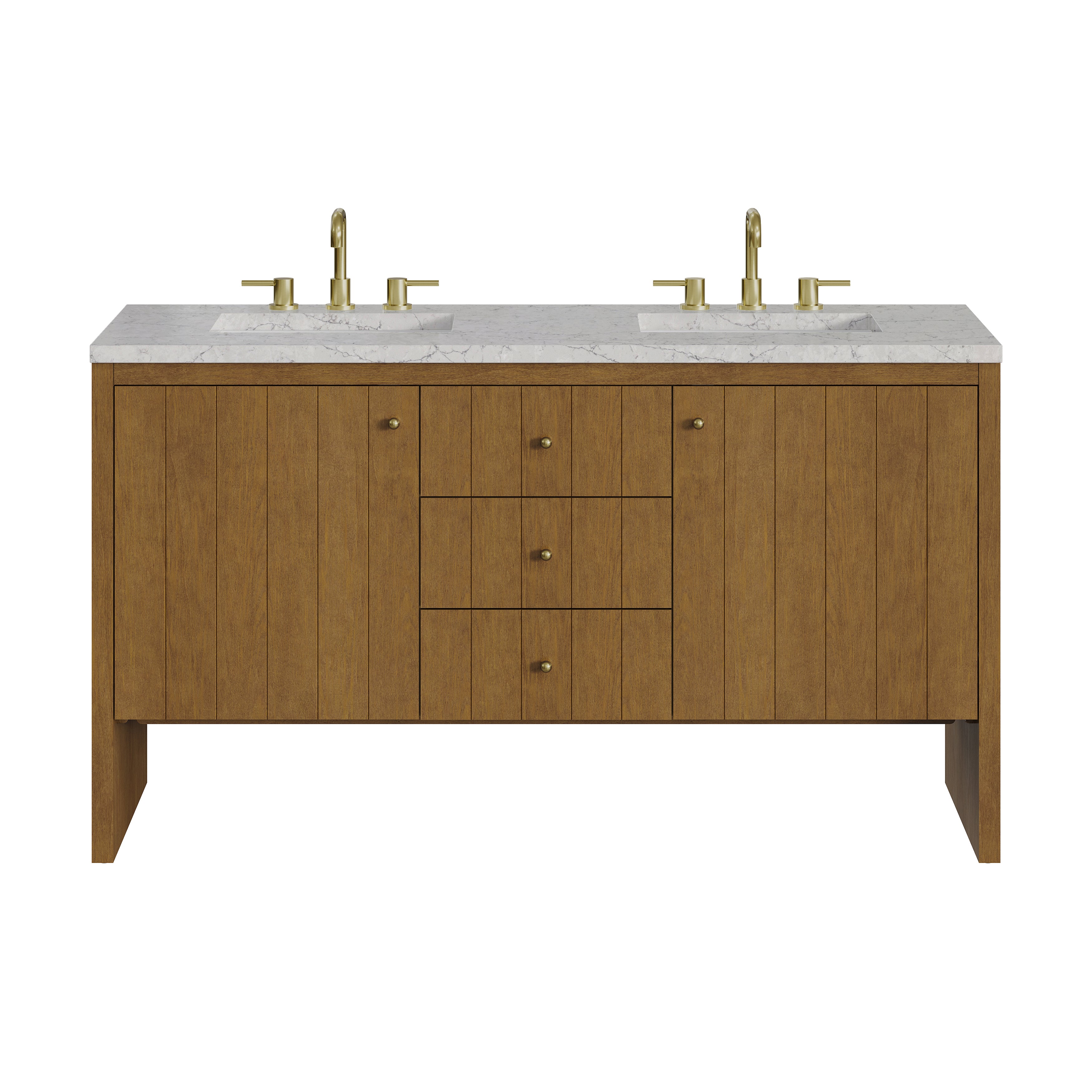 James Martin Hudson 60" Double Vanity in Honey Oak with 3cm Countertop and FreePower Wireless Charger