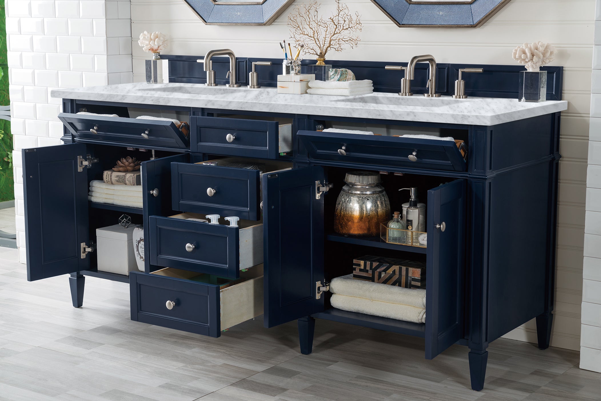 James Martin Brittany 72" Double Vanity in Victory Bleu with 3cm Countertop