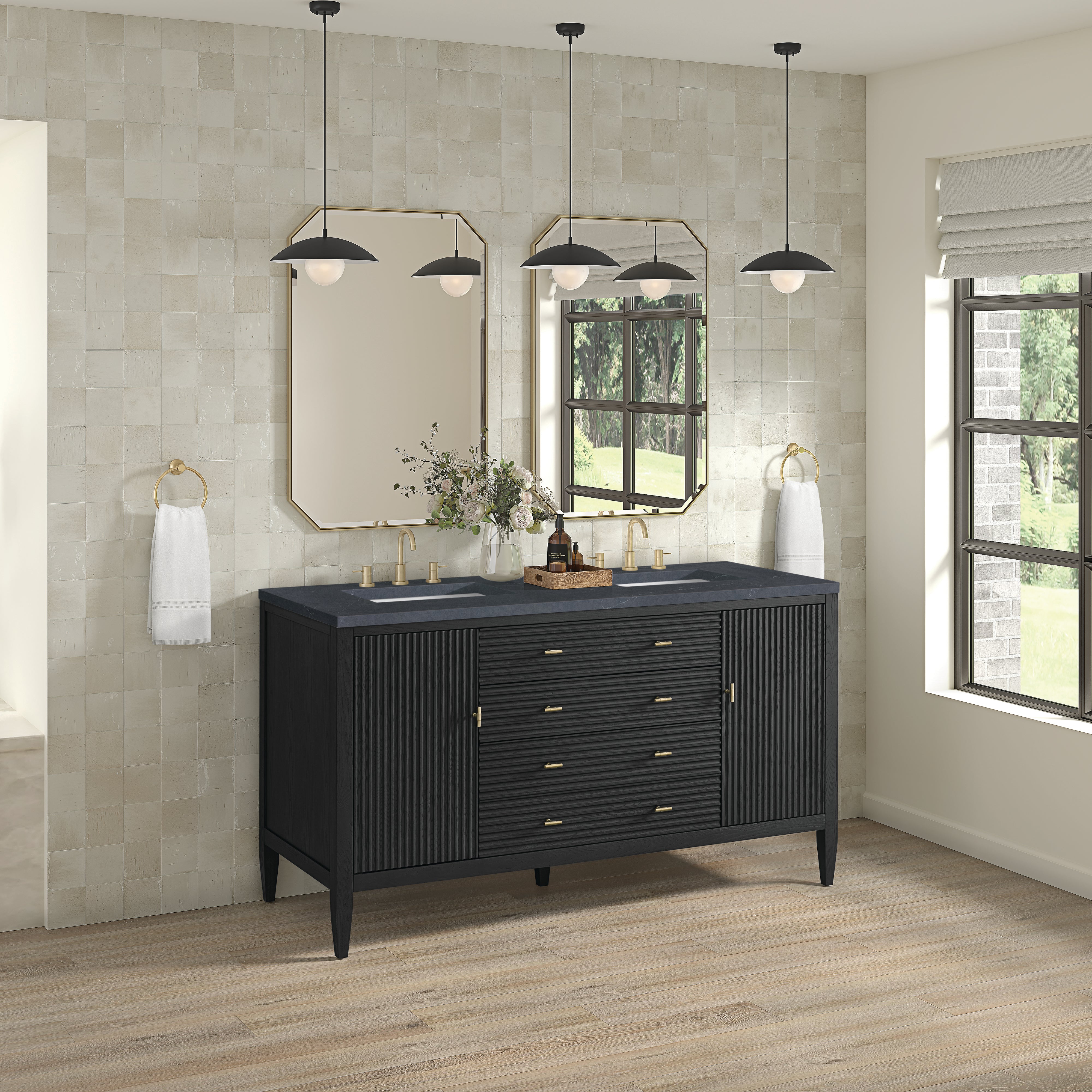 James Martin Myrrin 60" Double Vanity in Carbon Oak with 3cm Countertop