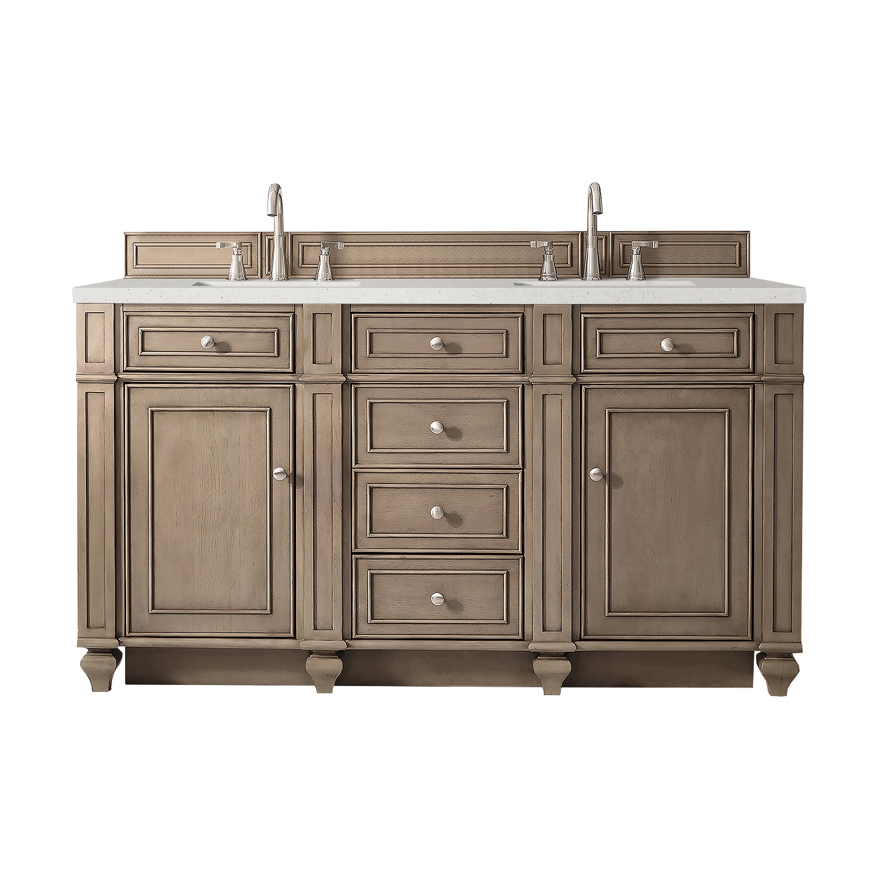 James Martin Bristol 60" Double Vanity in Whitewashed Walnut with 3cm Countertop