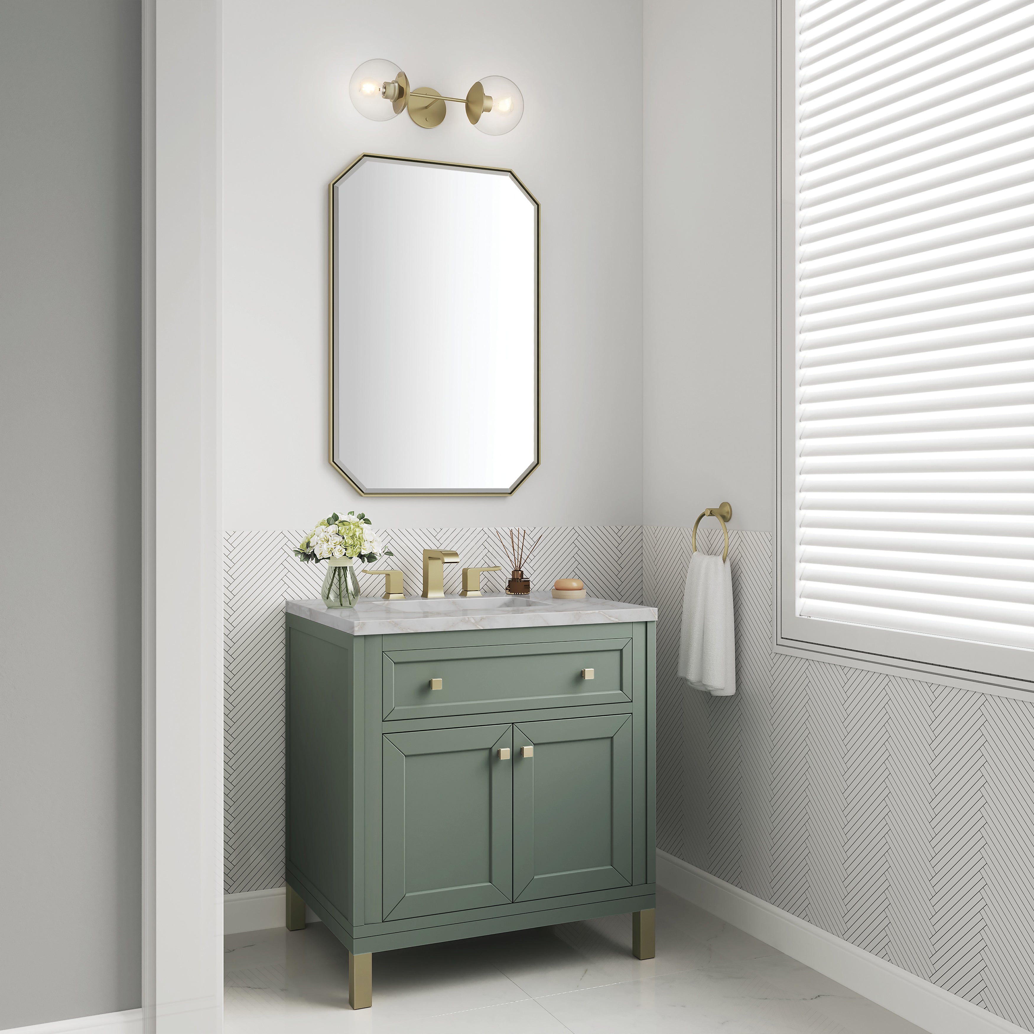 James Martin Chicago 30" Single Vanity in Smokey Celadon with 3cm Countertop
