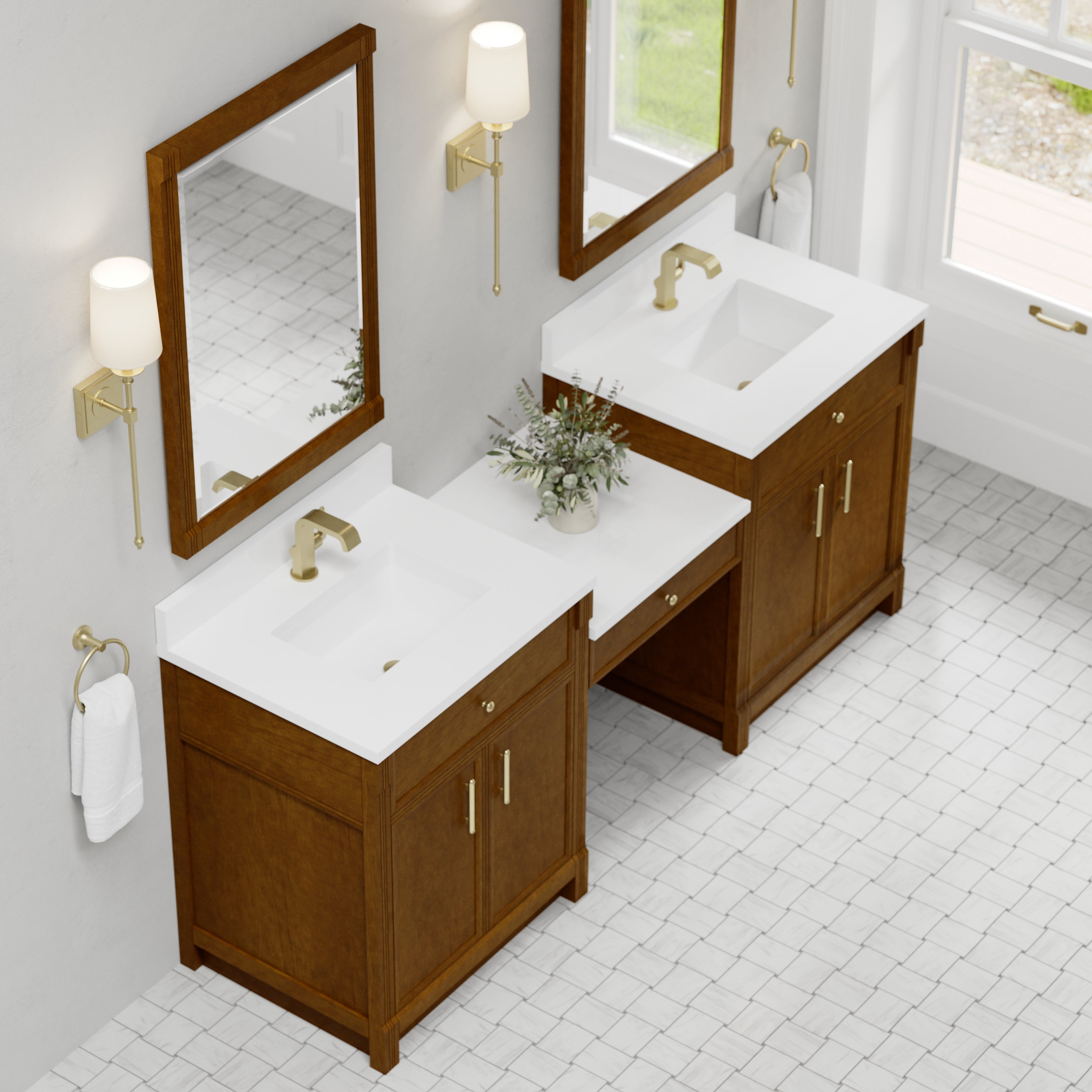 James Martin Bellshire 84" Dual Vanity Set with 24" Make-Up Counter in Honey Oak with 3cm Countertop
