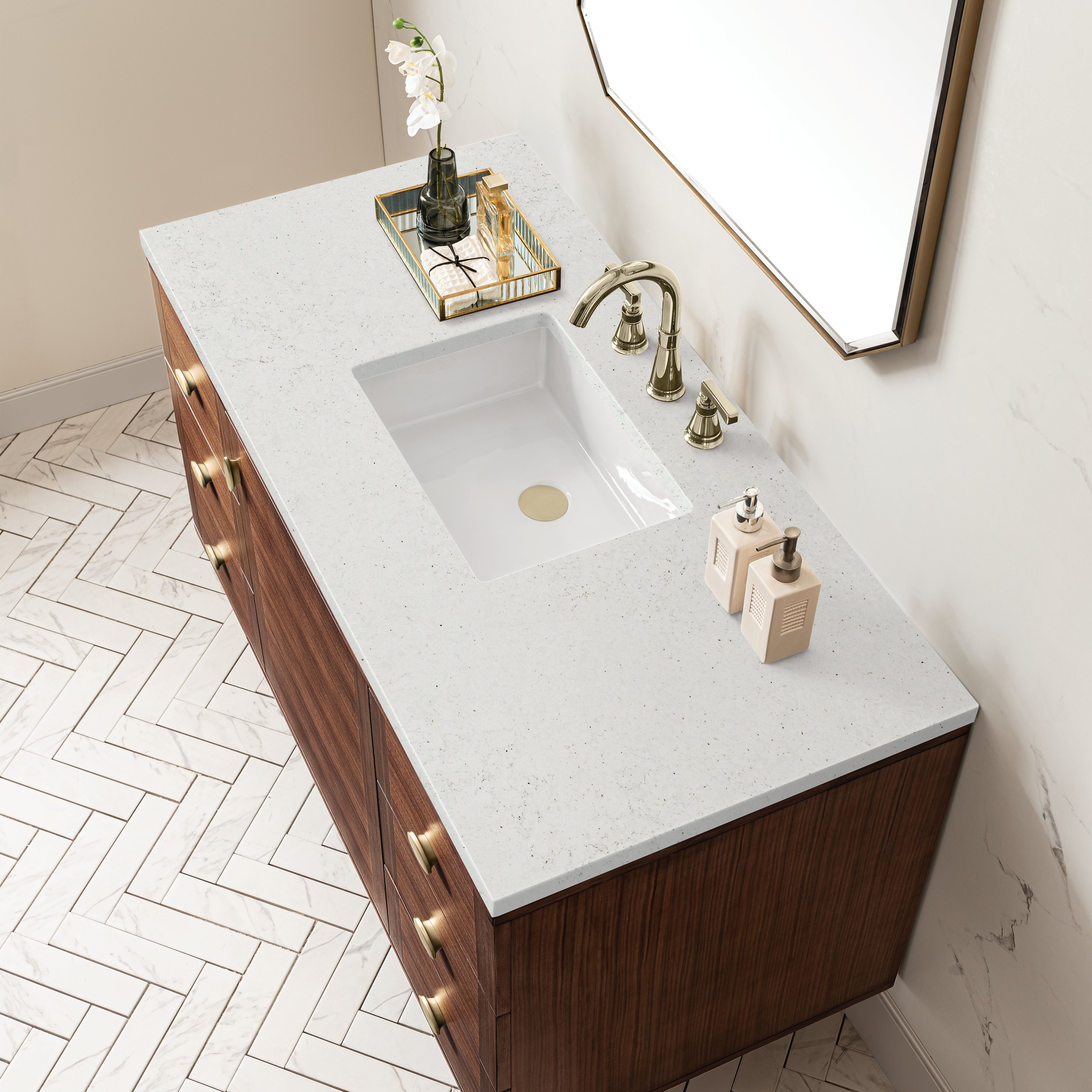 James Martin Amberly 48" Single Vanity in Mid-Century Walnut with 3cm Countertop