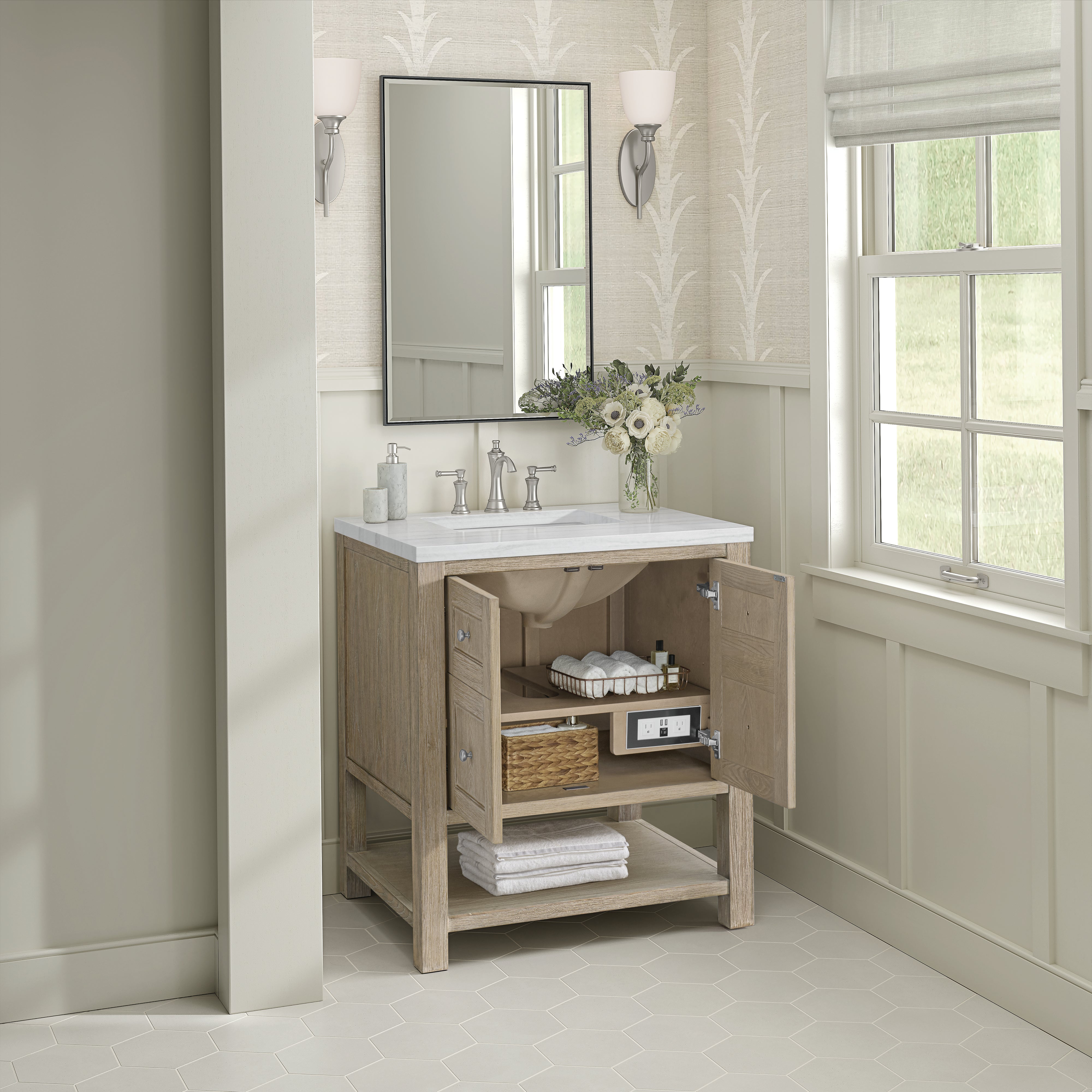 James Martin Breckenridge 30" Single Vanity in Whitewashed Oak with 3cm Countertop