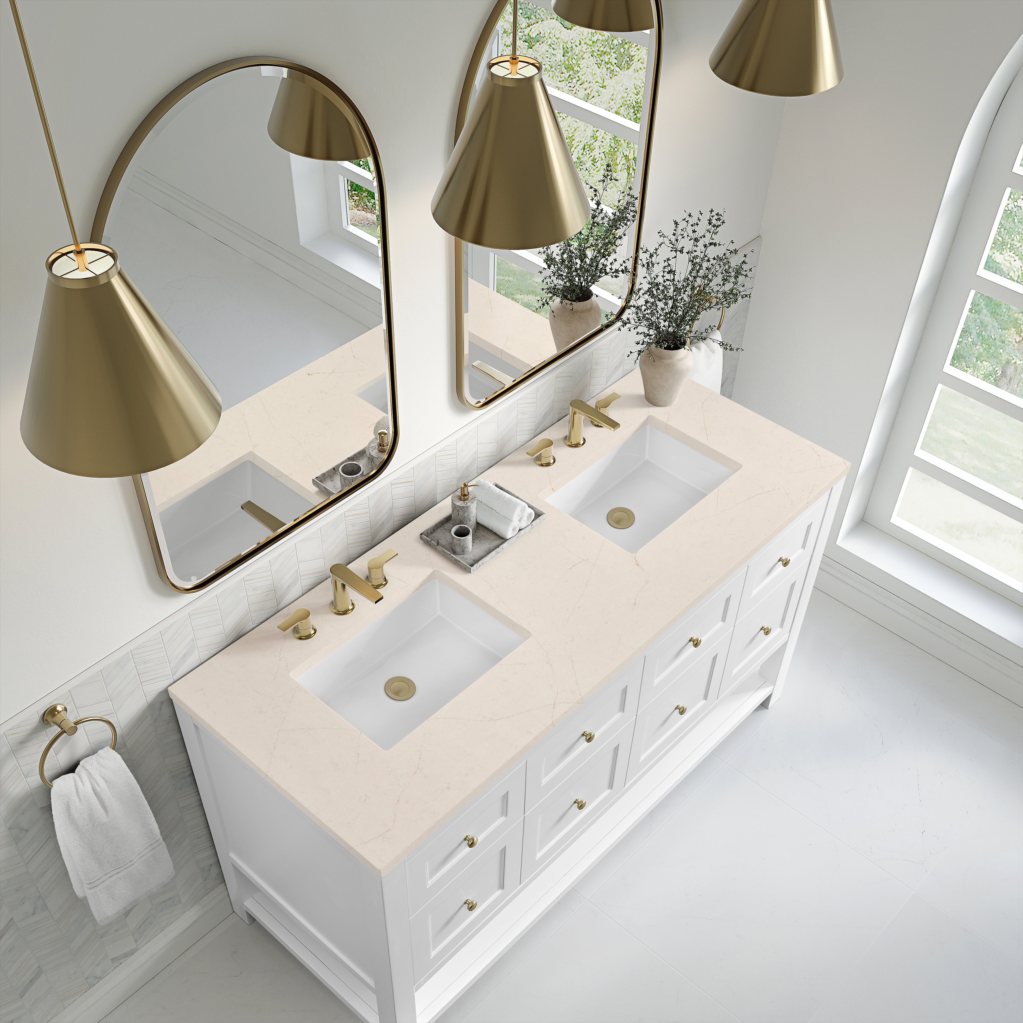 James Martin Breckenridge 60" Double Vanity in Bright White with 3cm Countertop