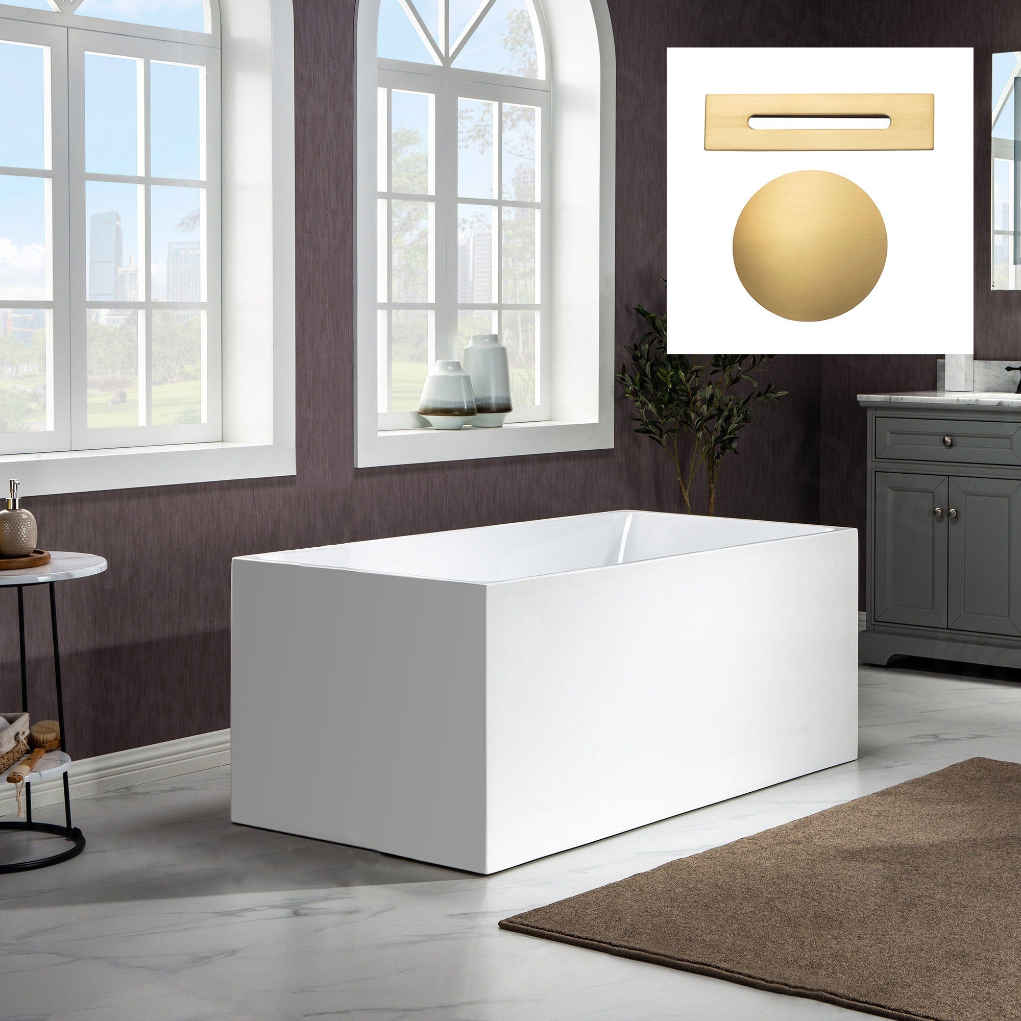 WOODBRIDGE 59" Acrylic Freestanding Bathtub Contemporary Soaking Tub with Drain & Overflow, B-0085