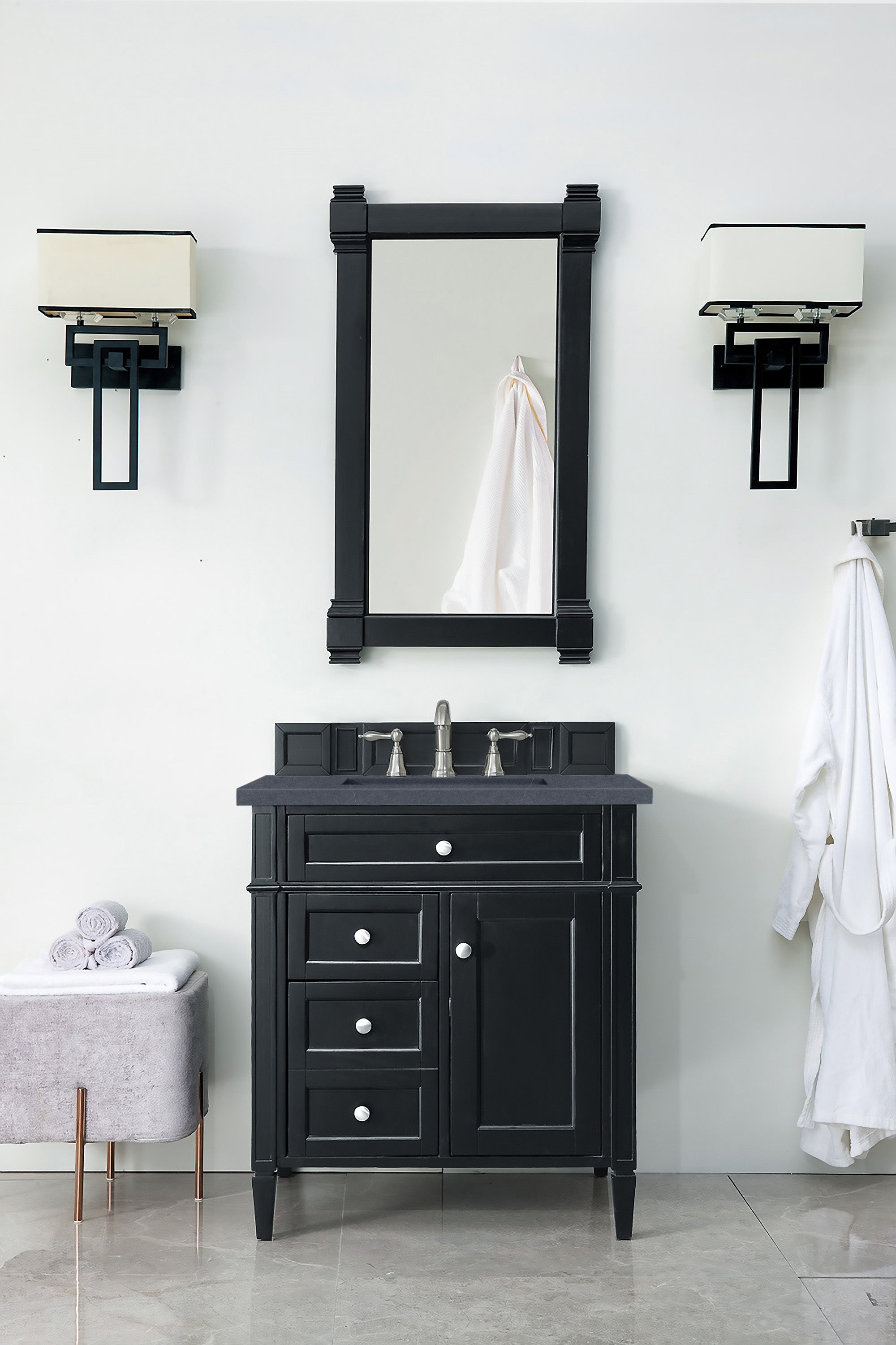 James Martin Brittany 30" Single Vanity in Black Onyx with 3cm Countertop