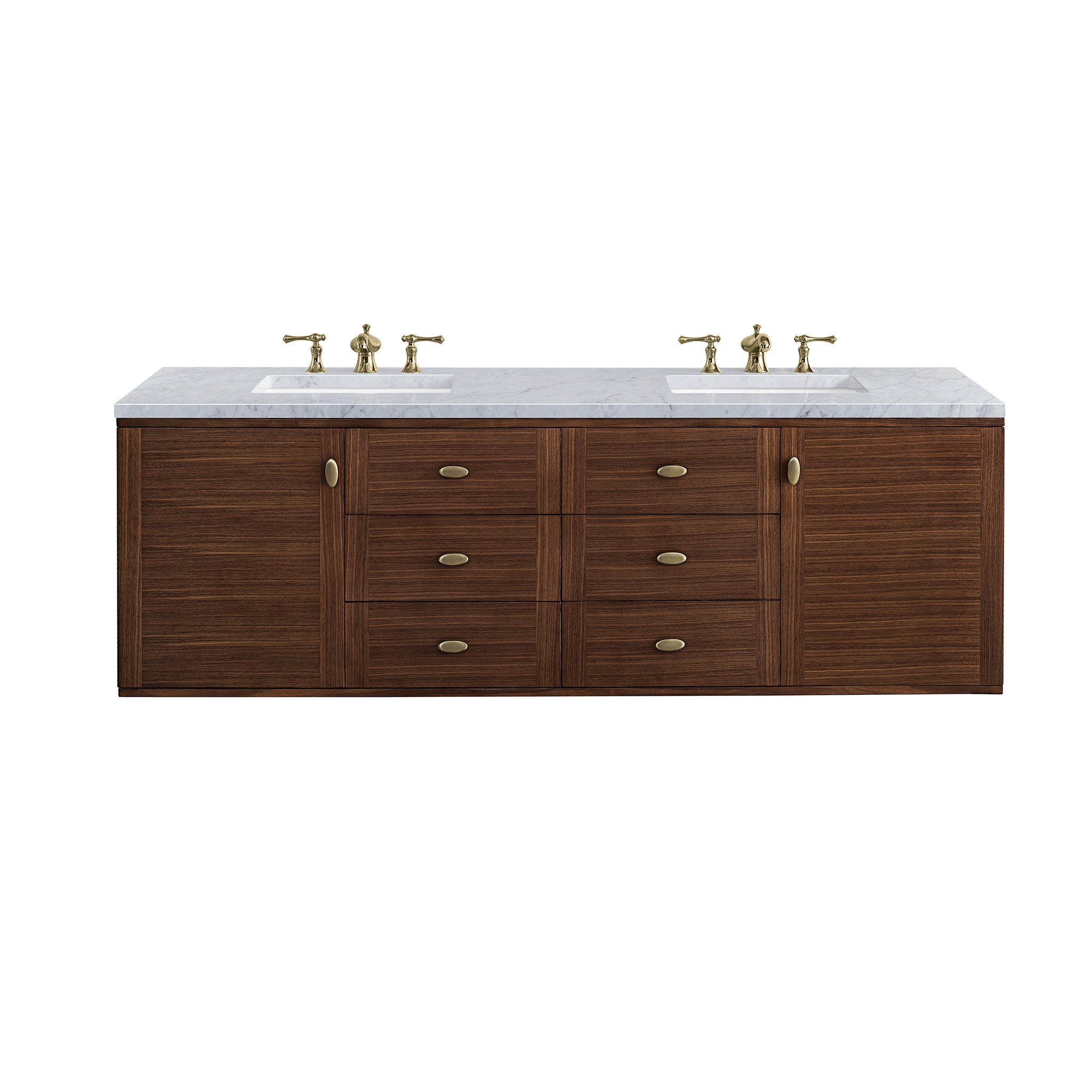 James Martin Amberly 72" Double Vanity in Mid-Century Walnut with 3cm Countertop