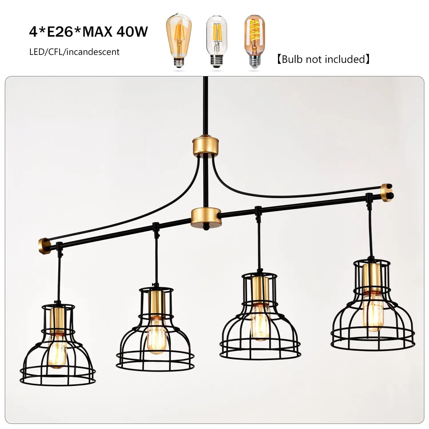 Pendant Light Vintage 40" Matte Black & Gold Chandelier for Living Spaces