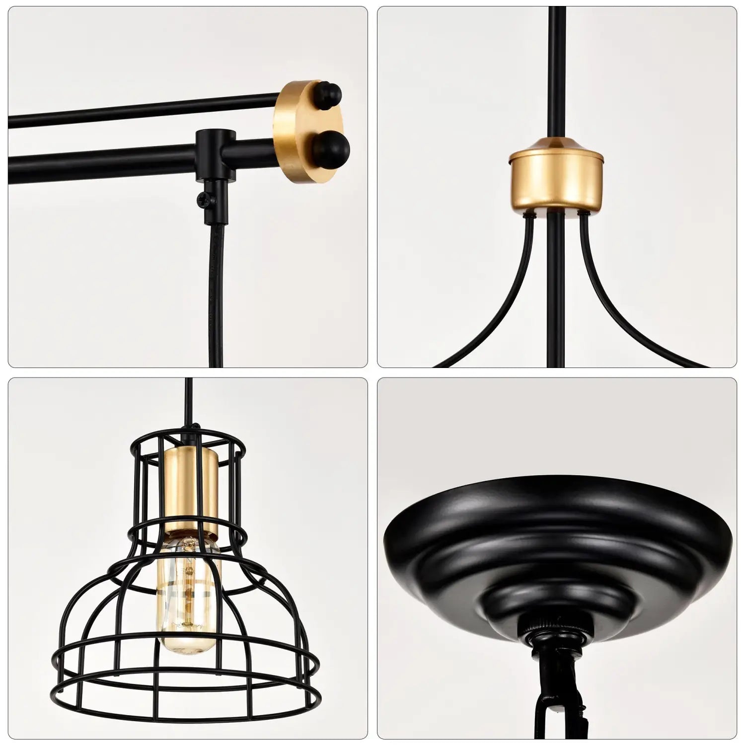 Pendant Light Vintage 40" Matte Black & Gold Chandelier for Living Spaces