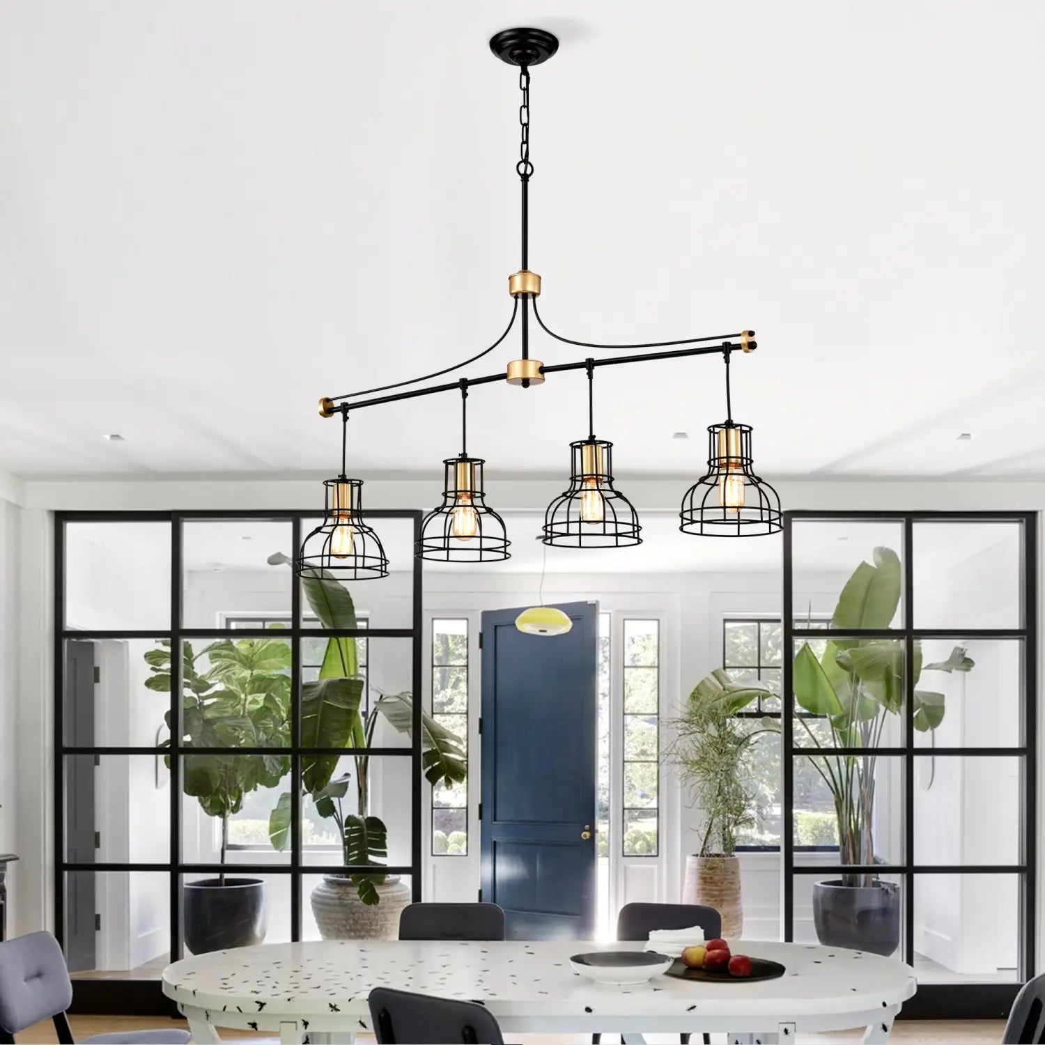 Pendant Light Vintage 40" Matte Black & Gold Chandelier for Living Spaces