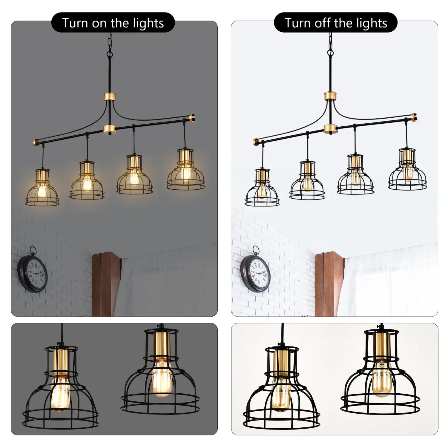 Pendant Light Vintage 40" Matte Black & Gold Chandelier for Living Spaces