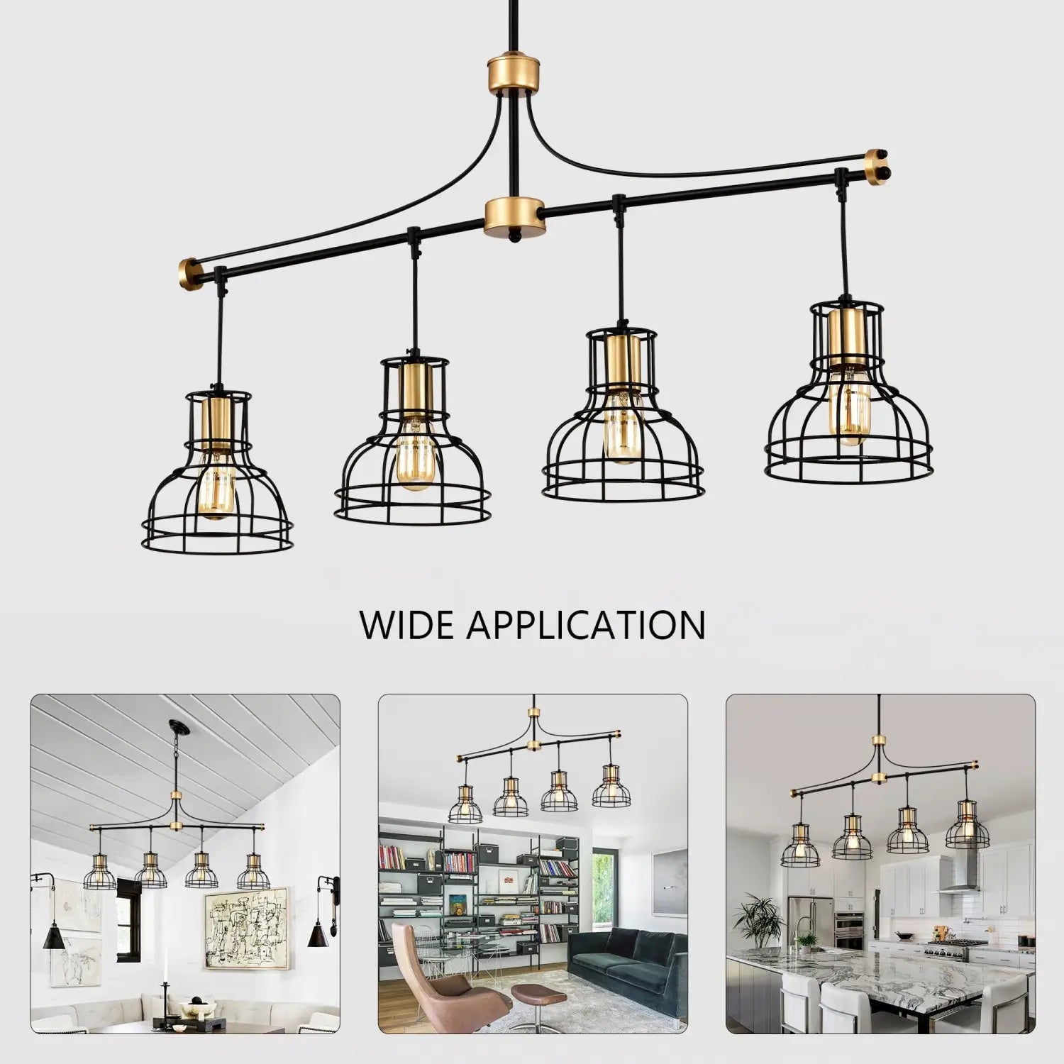 Pendant Light Vintage 40" Matte Black & Gold Chandelier for Living Spaces