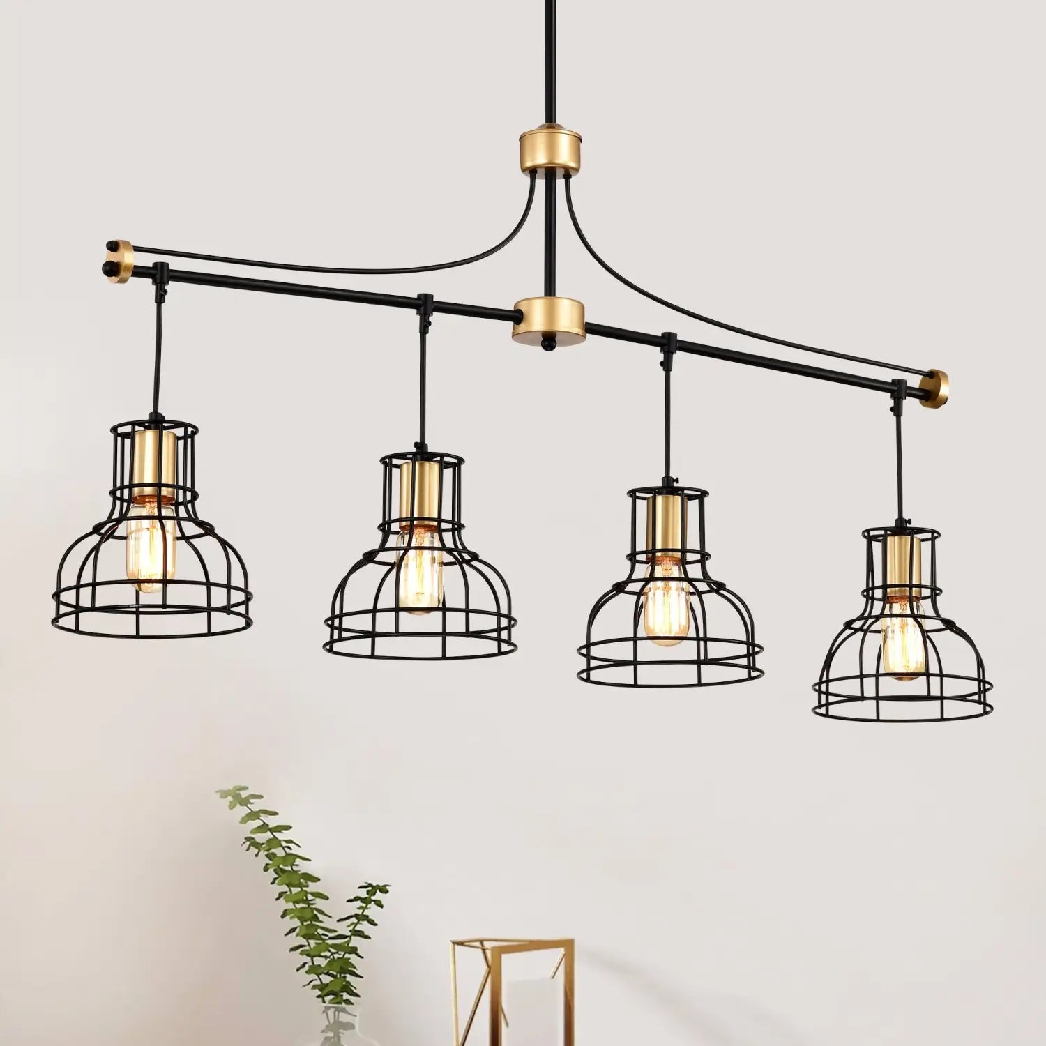 Pendant Light Vintage 40" Matte Black & Gold Chandelier for Living Spaces