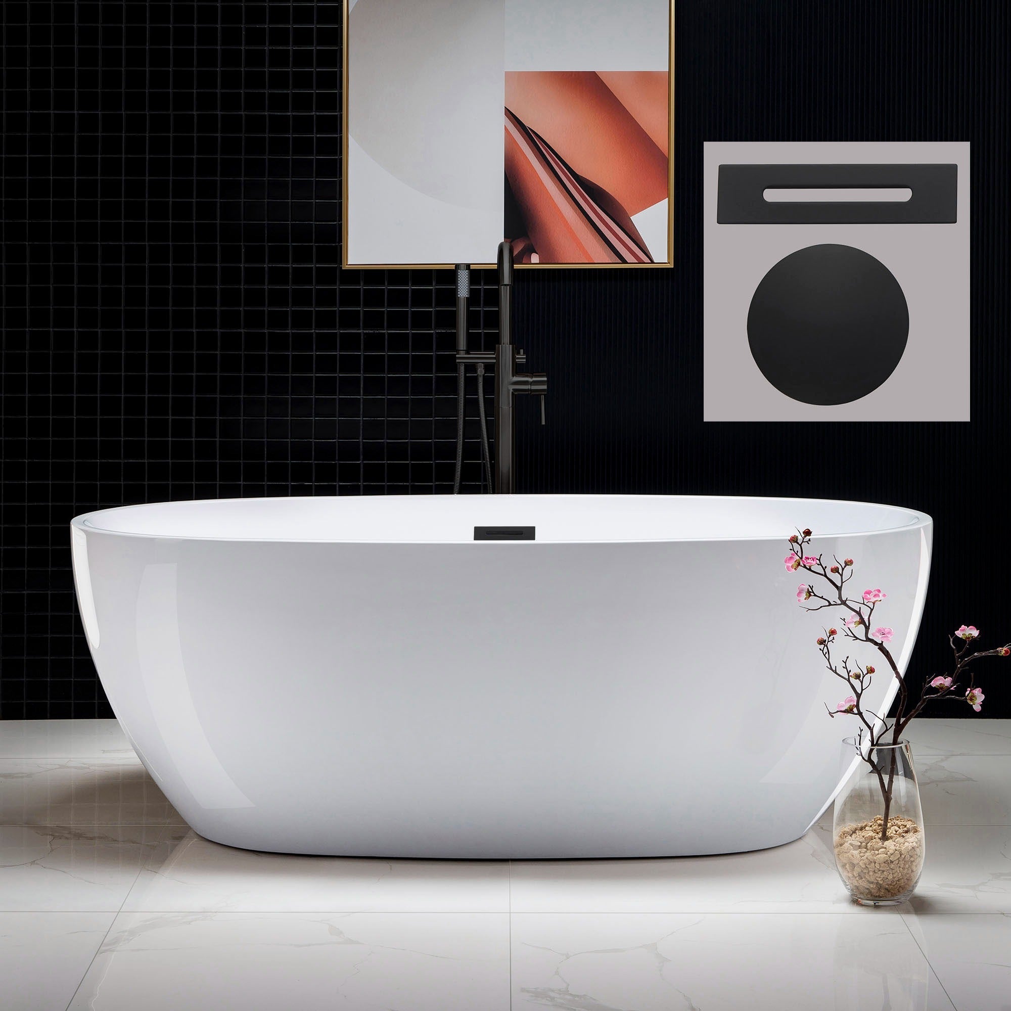WOODBRIDGE 67" Acrylic Freestanding Bathtub Contemporary Soaking Tub with Drain & Overflow, B0028