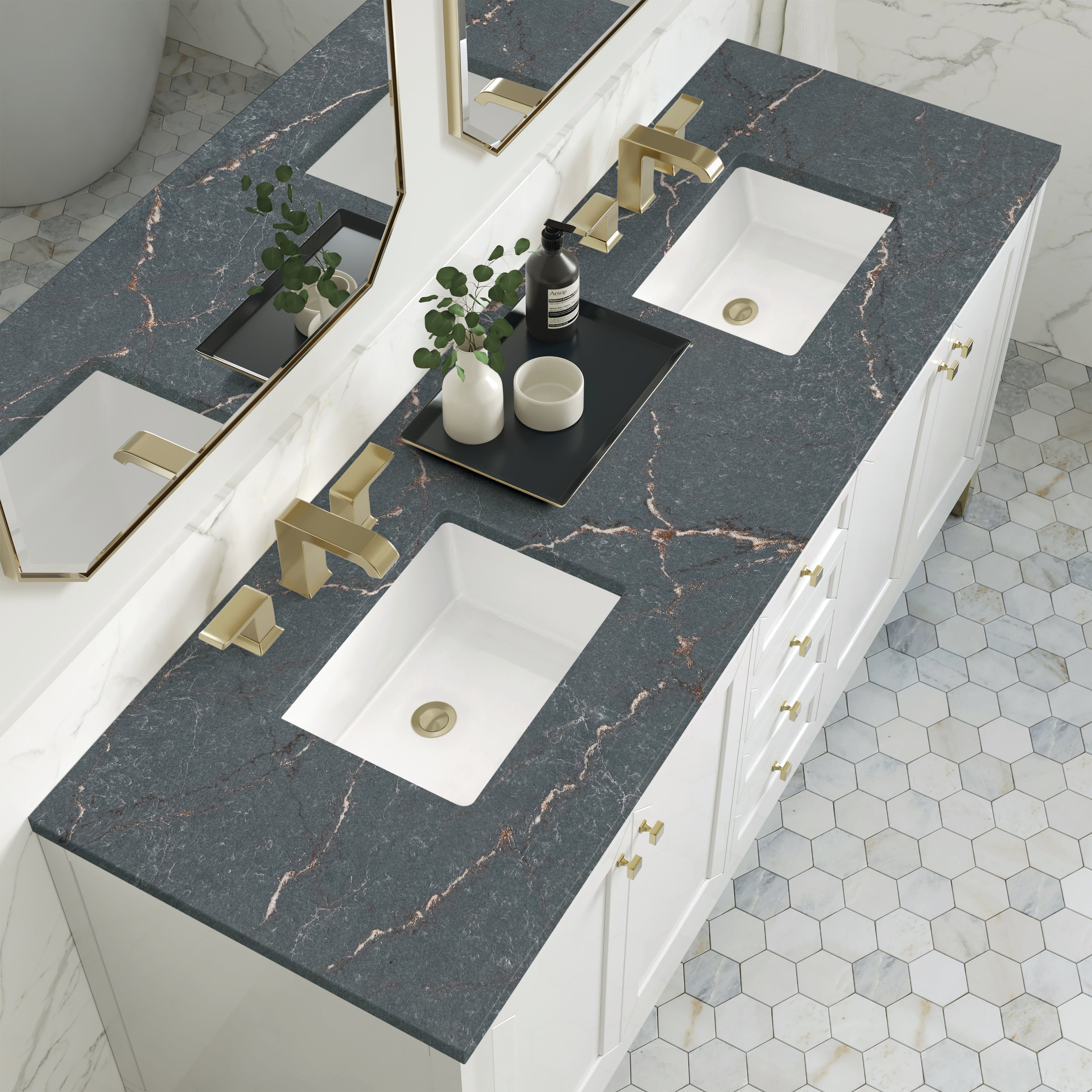 James Martin Chicago 72" Double Vanity in Glossy White with 3cm Countertop
