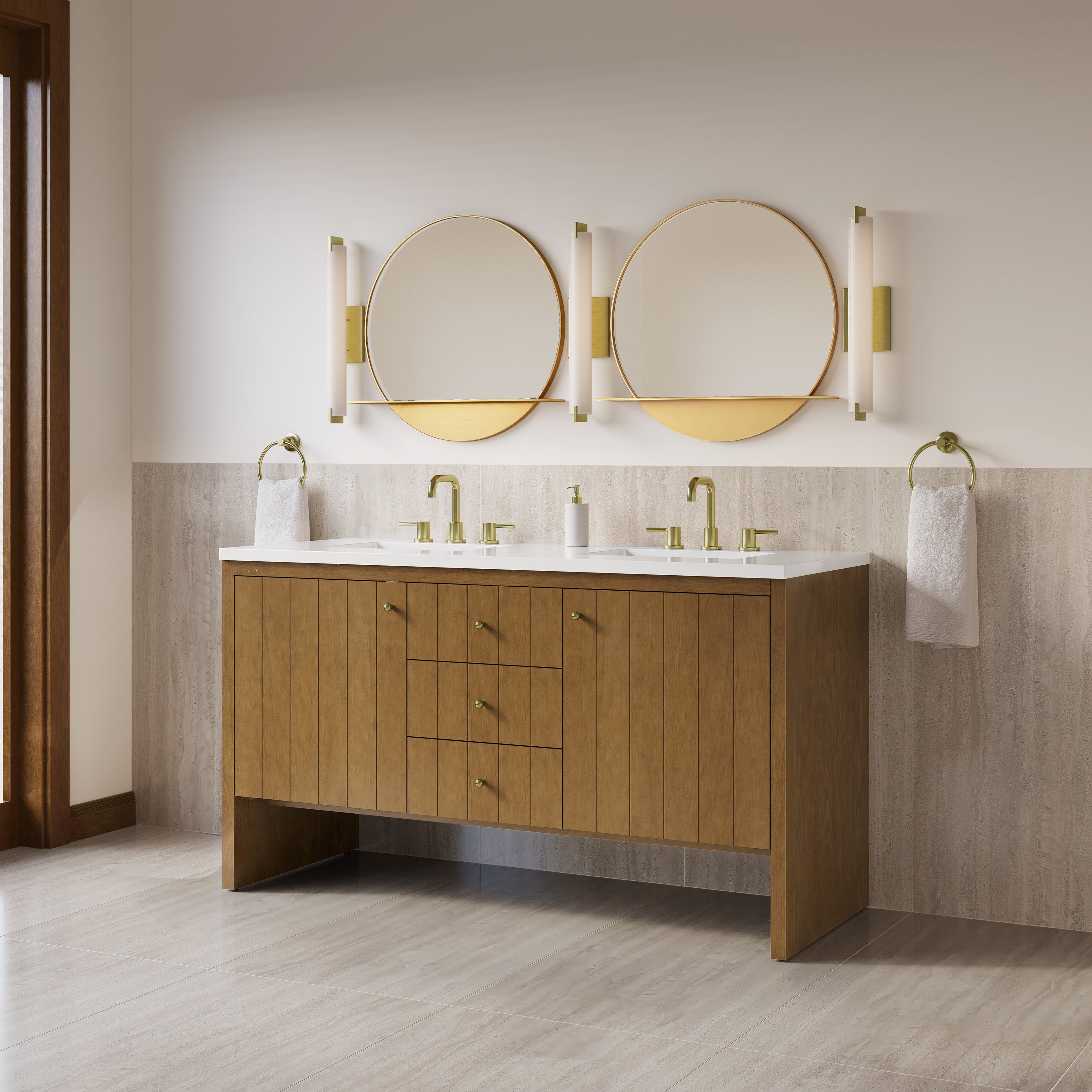 James Martin Hudson 60" Double Vanity in Honey Oak with 3cm Countertop