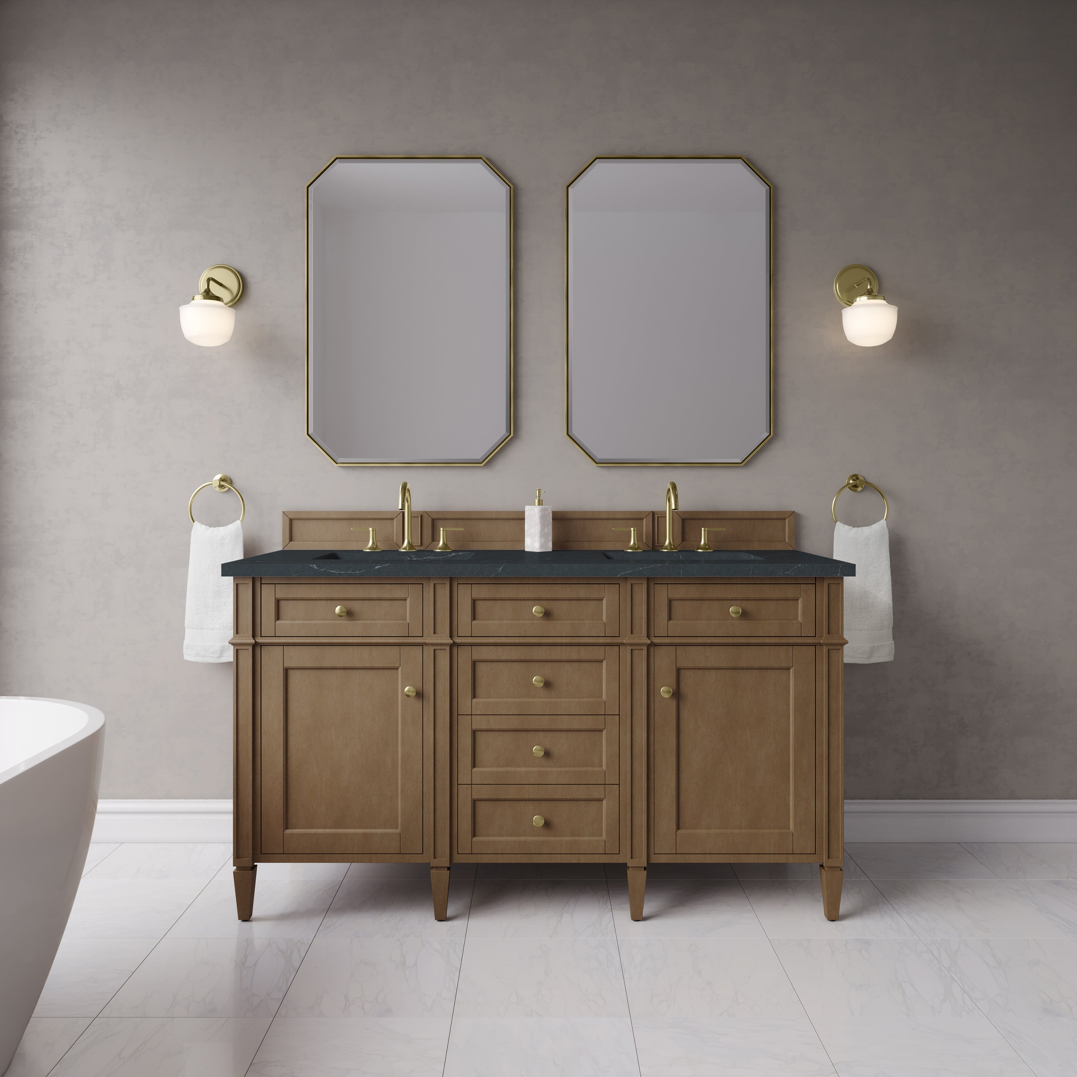 James Martin Brittany 60" Double Vanity in Pecan with 3cm Countertop